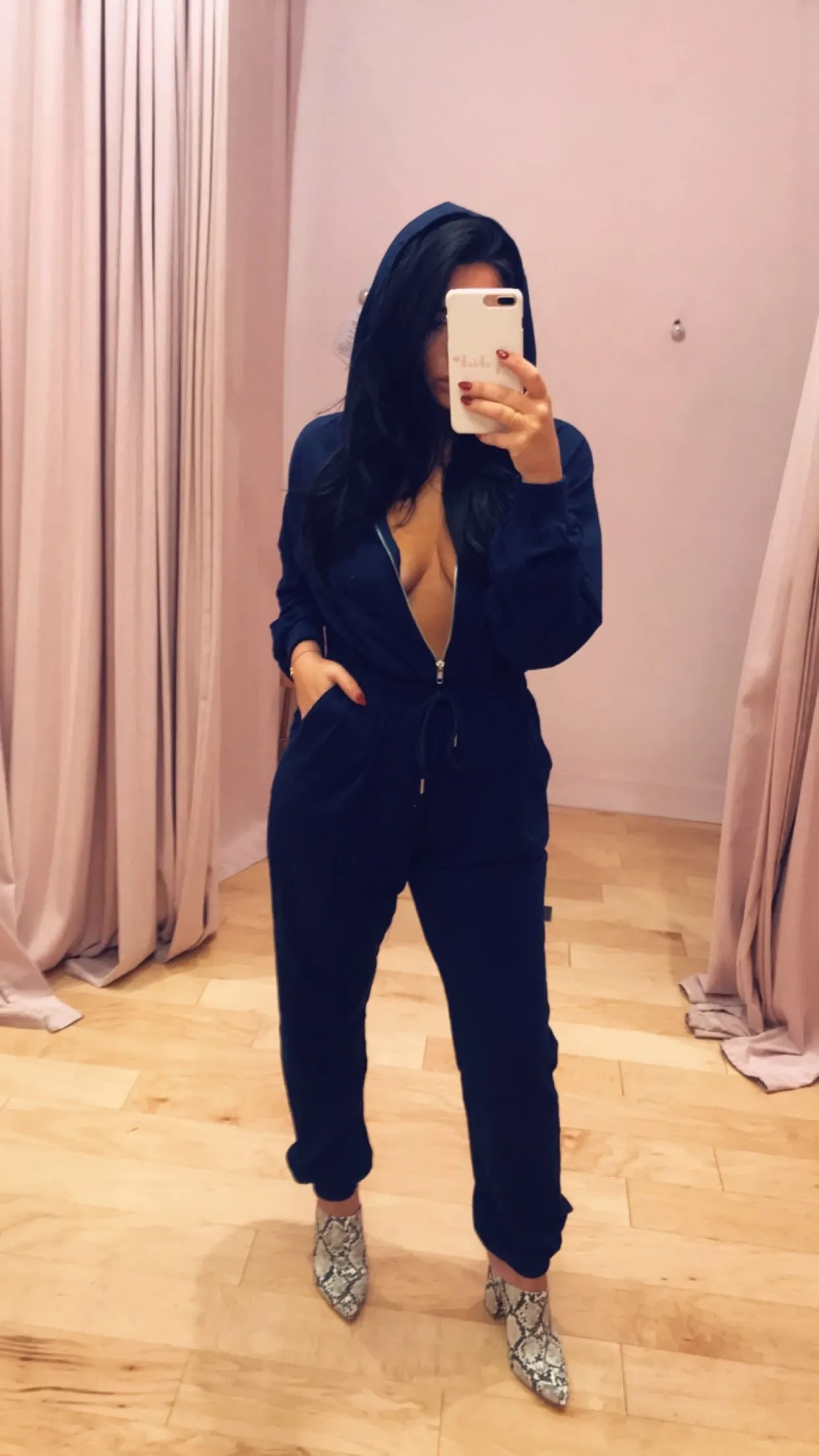 Long Sleeve Zipper Hoodie Drawstring Jumpsuit