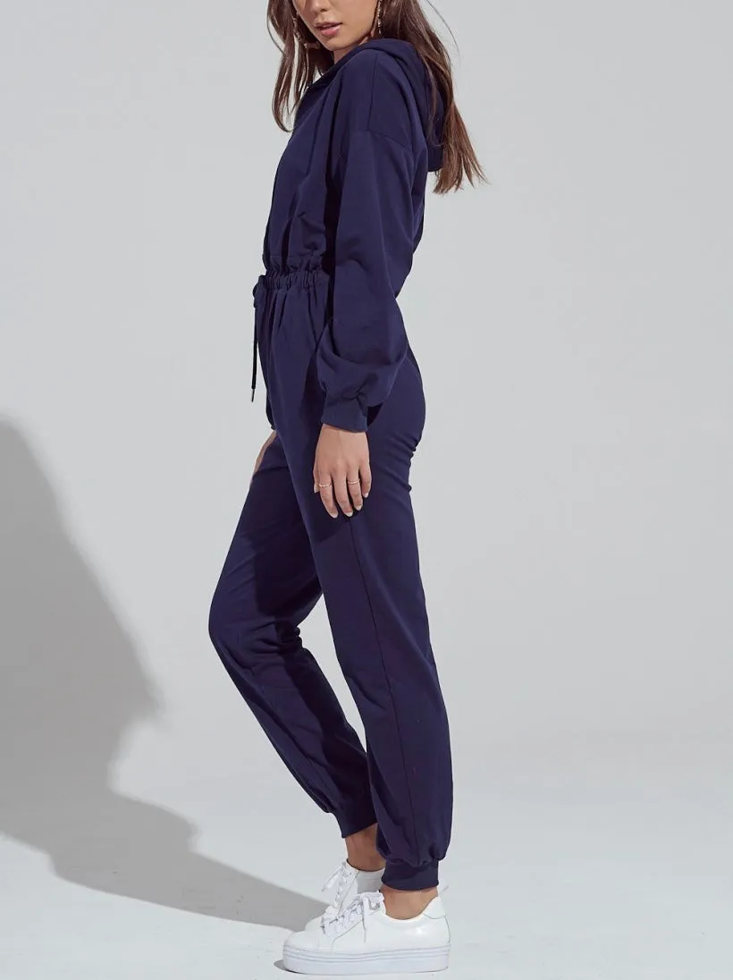 Long Sleeve Zipper Hoodie Drawstring Jumpsuit