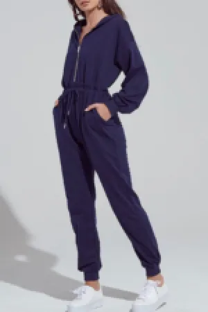Long Sleeve Zipper Hoodie Drawstring Jumpsuit