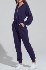 Long Sleeve Zipper Hoodie Drawstring Jumpsuit