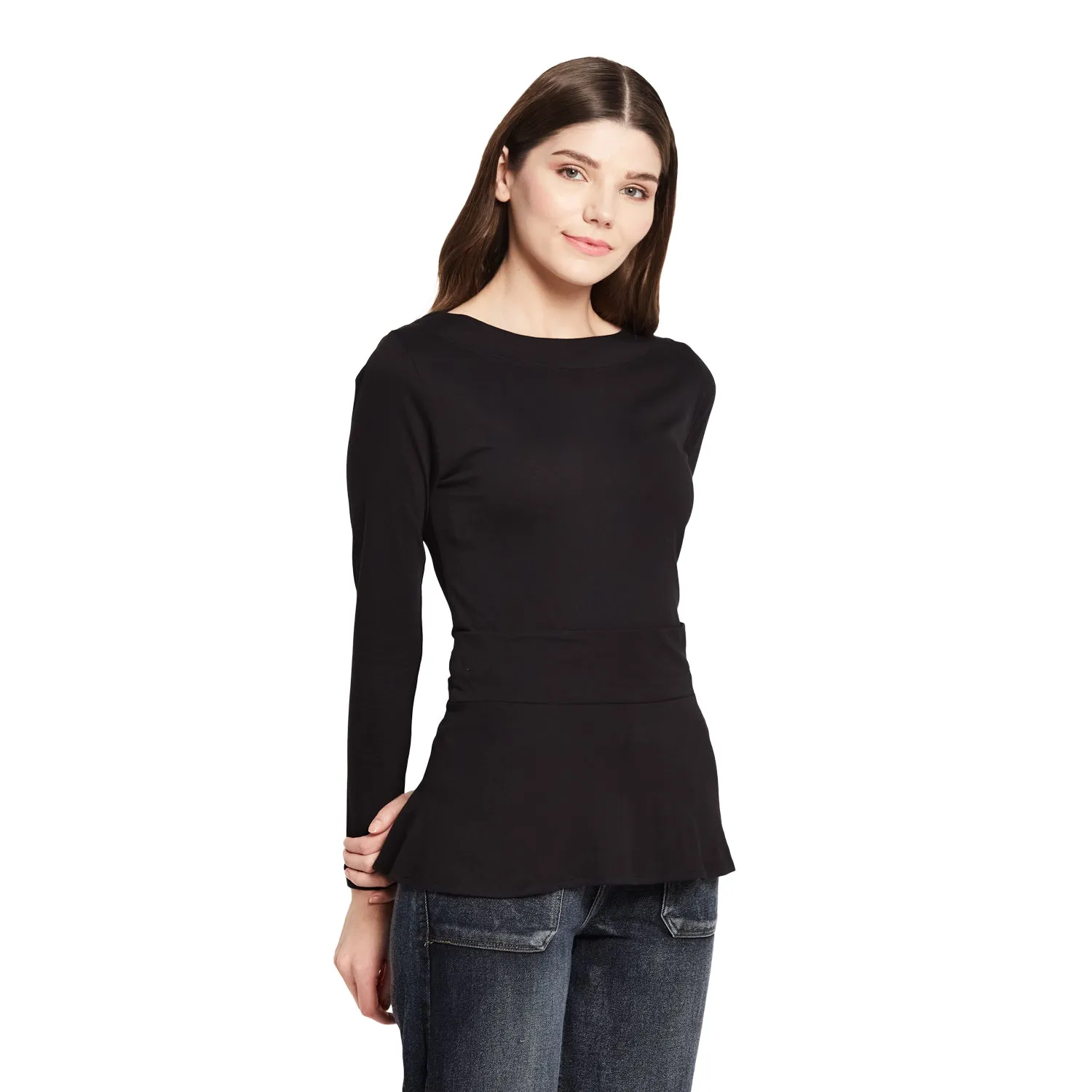 LONG SLEEVES WAIST RUFFLE TOP