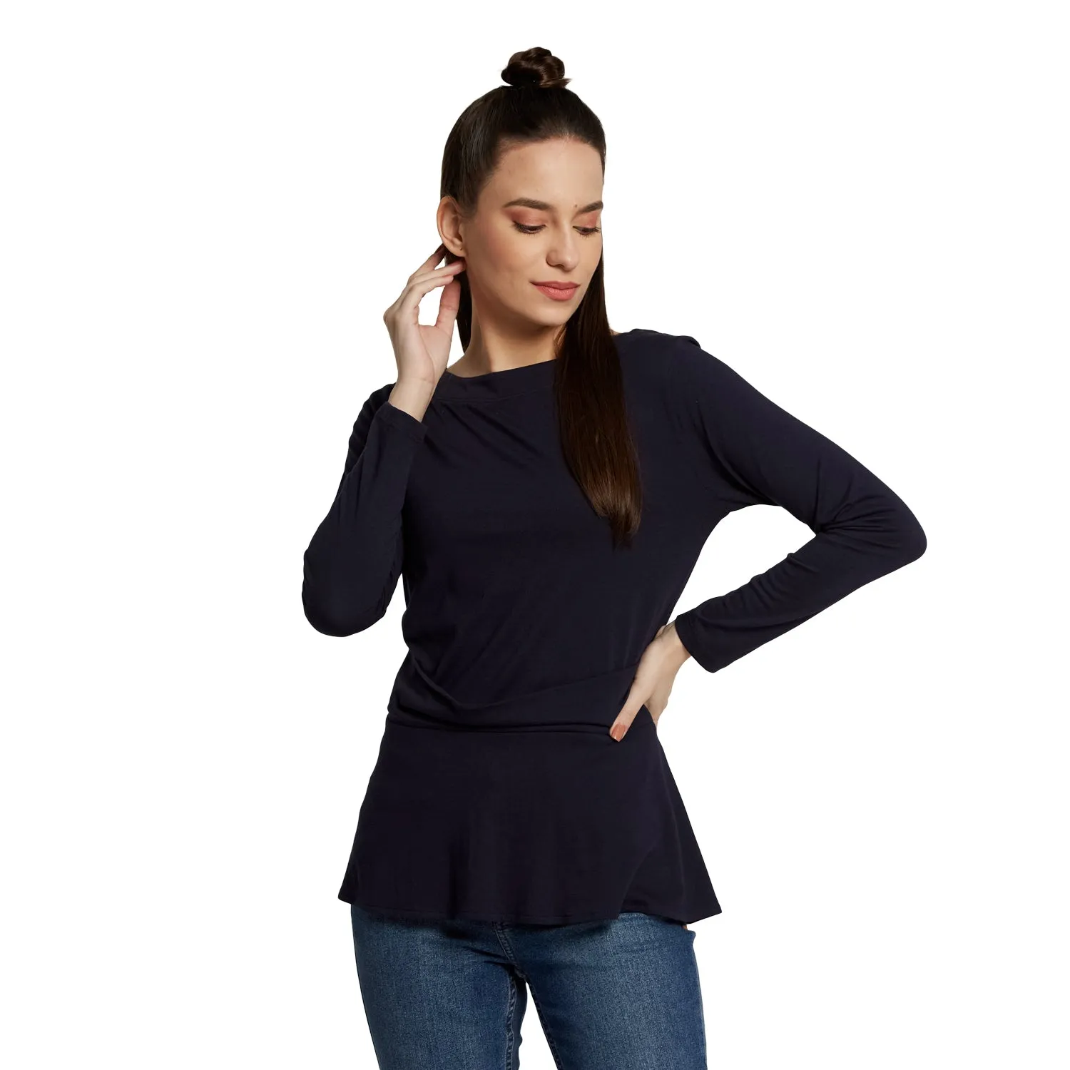 LONG SLEEVES WAIST RUFFLE TOP