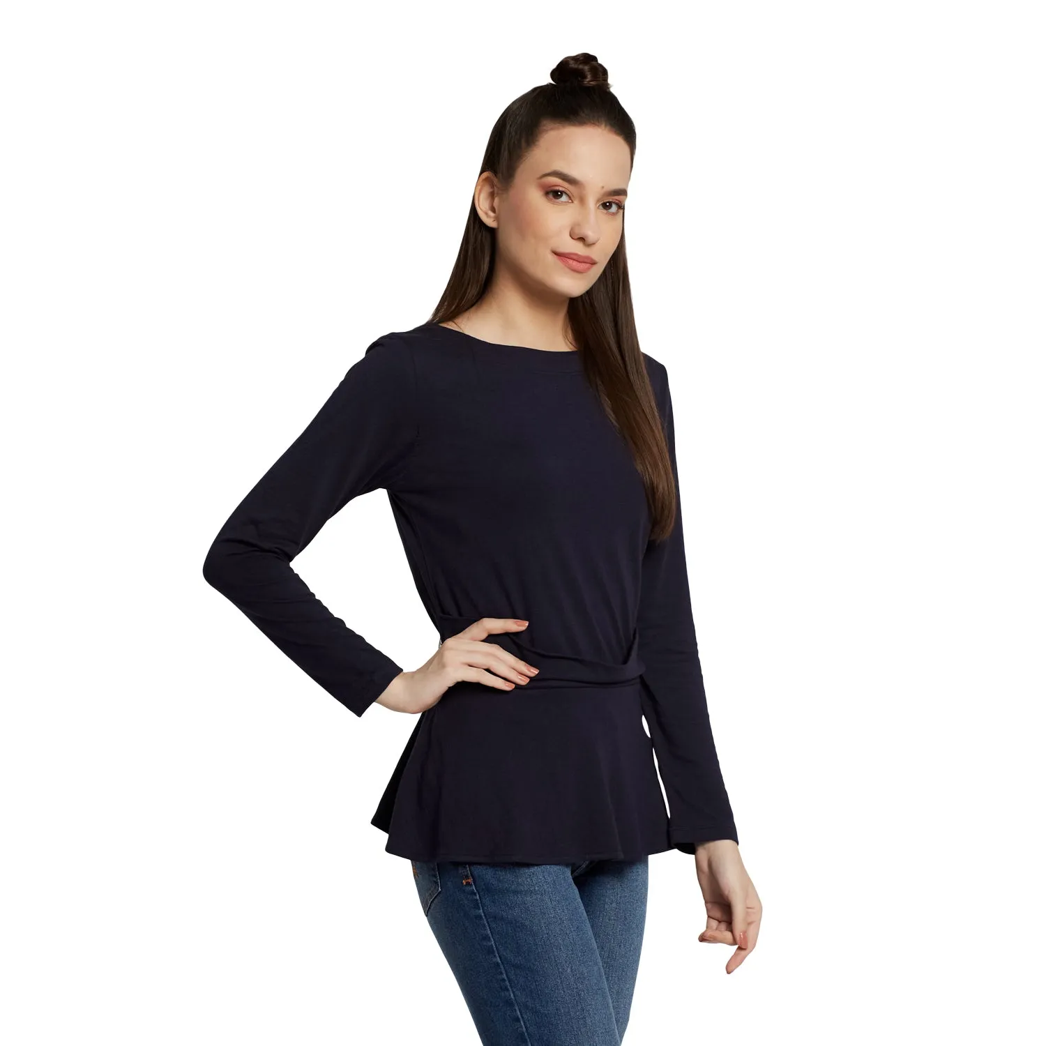 LONG SLEEVES WAIST RUFFLE TOP