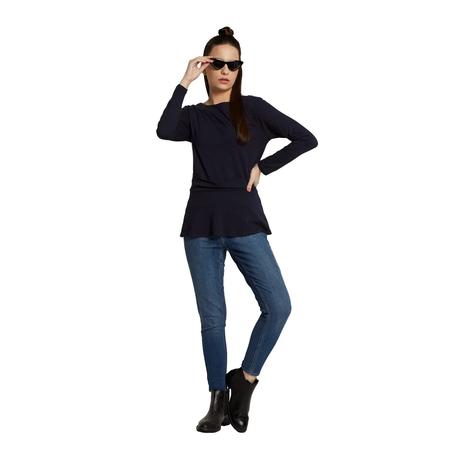 LONG SLEEVES WAIST RUFFLE TOP