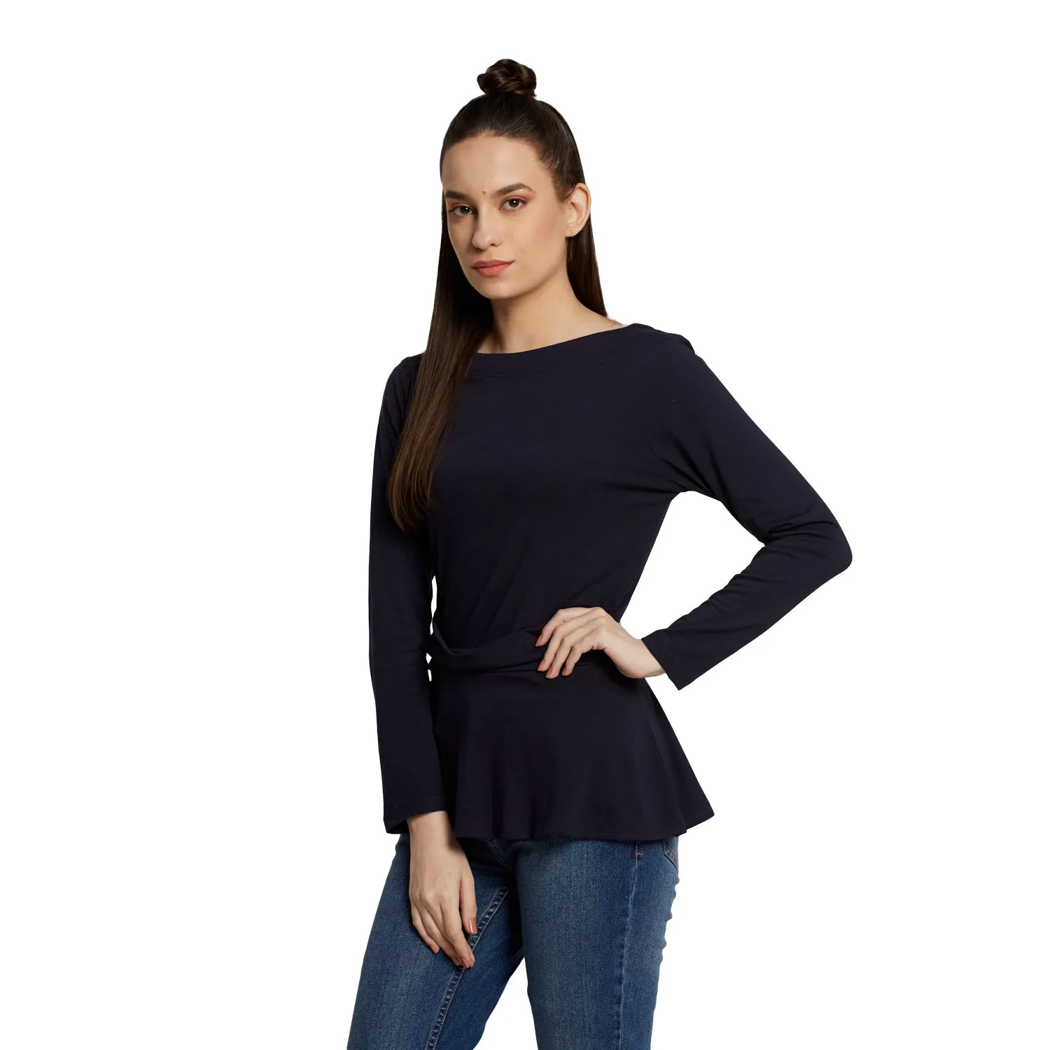 LONG SLEEVES WAIST RUFFLE TOP