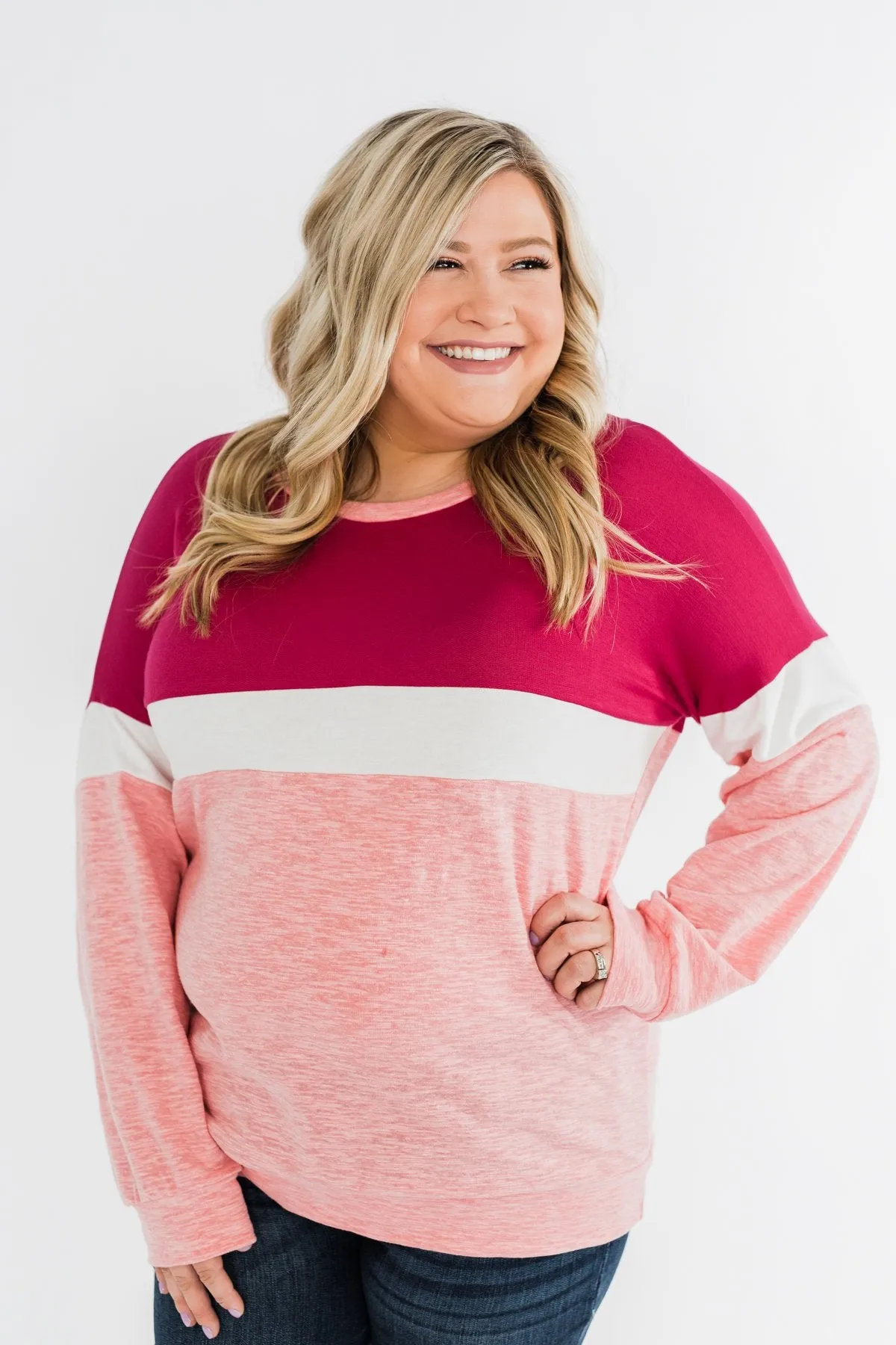 Love All Around Color Block Top- Magenta, Pink, & Ivory