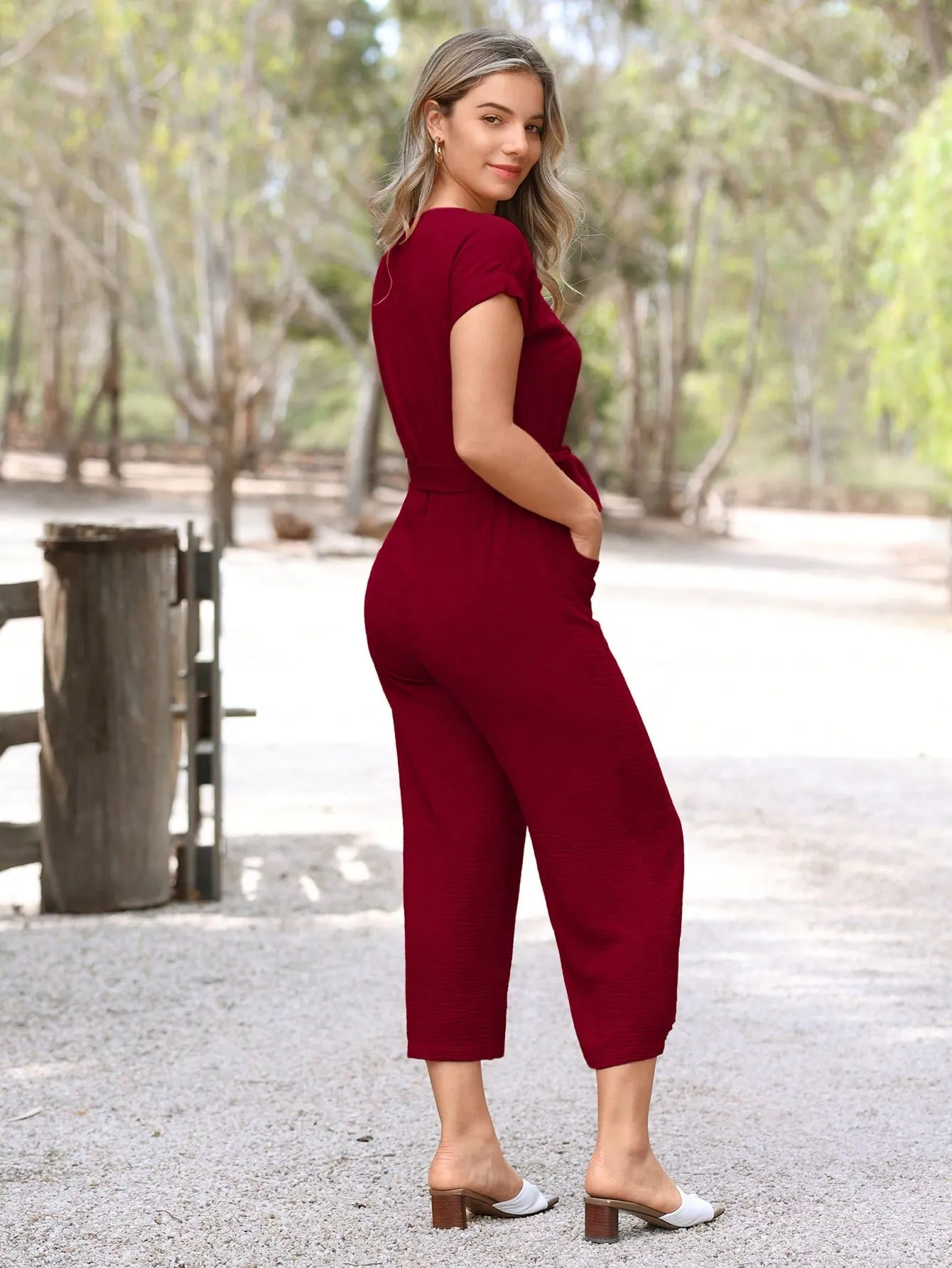 LUNE Button Front Belted Jumpsuit