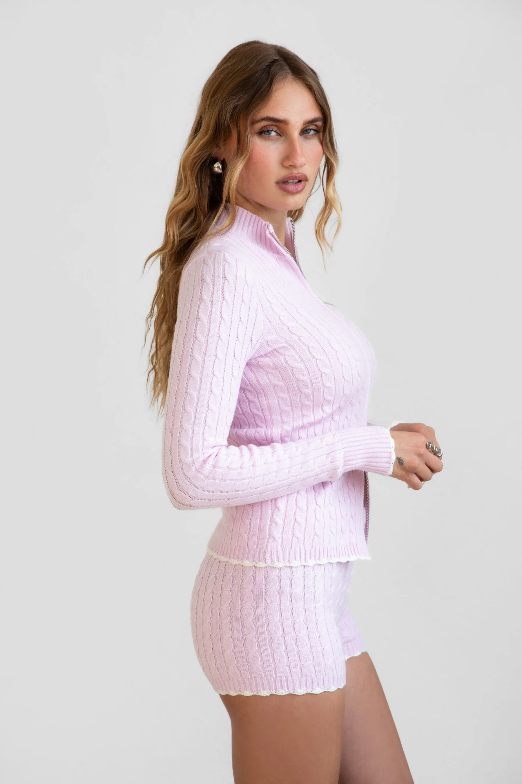 Lyon Pink Zip Up Sweater