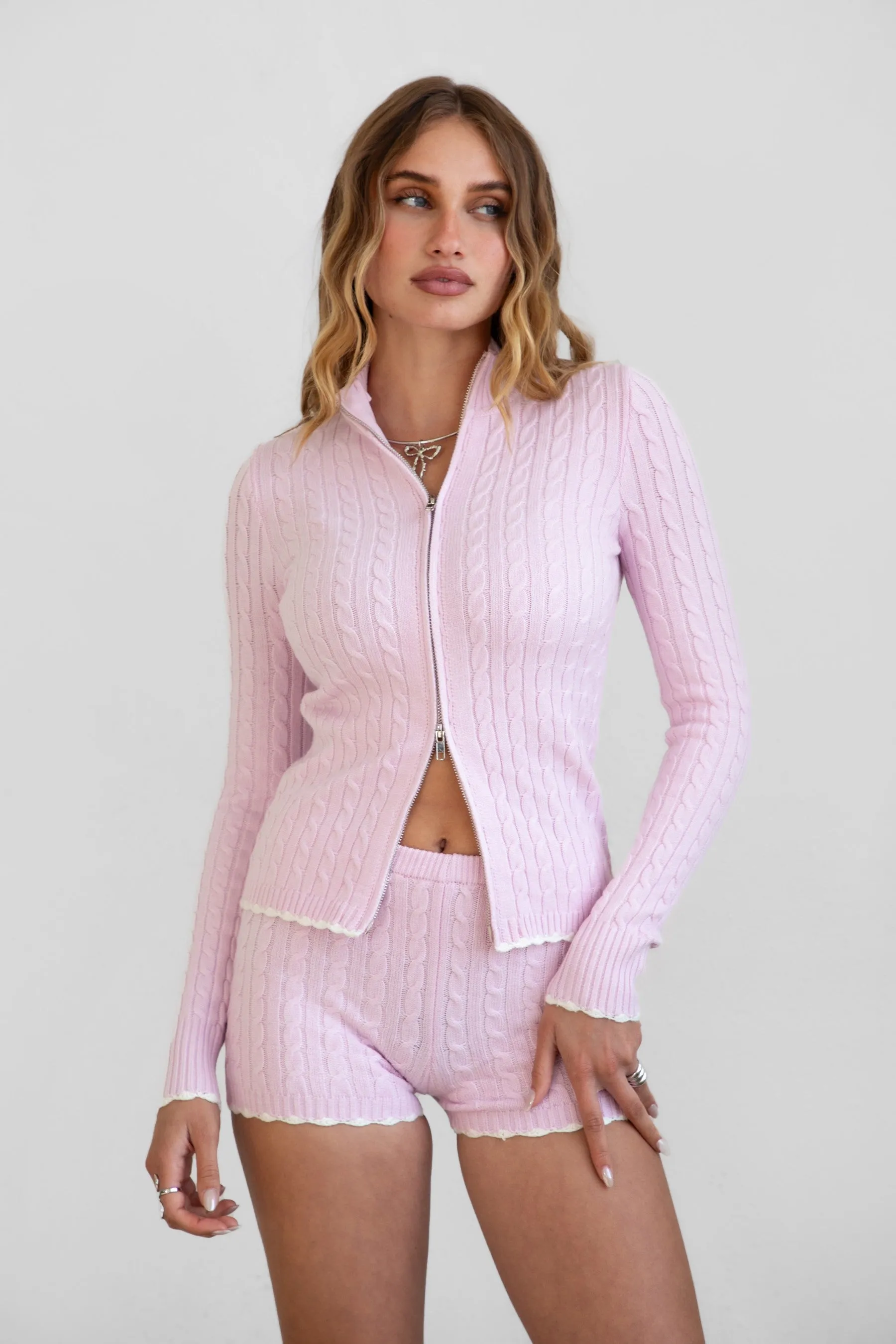 Lyon Pink Zip Up Sweater