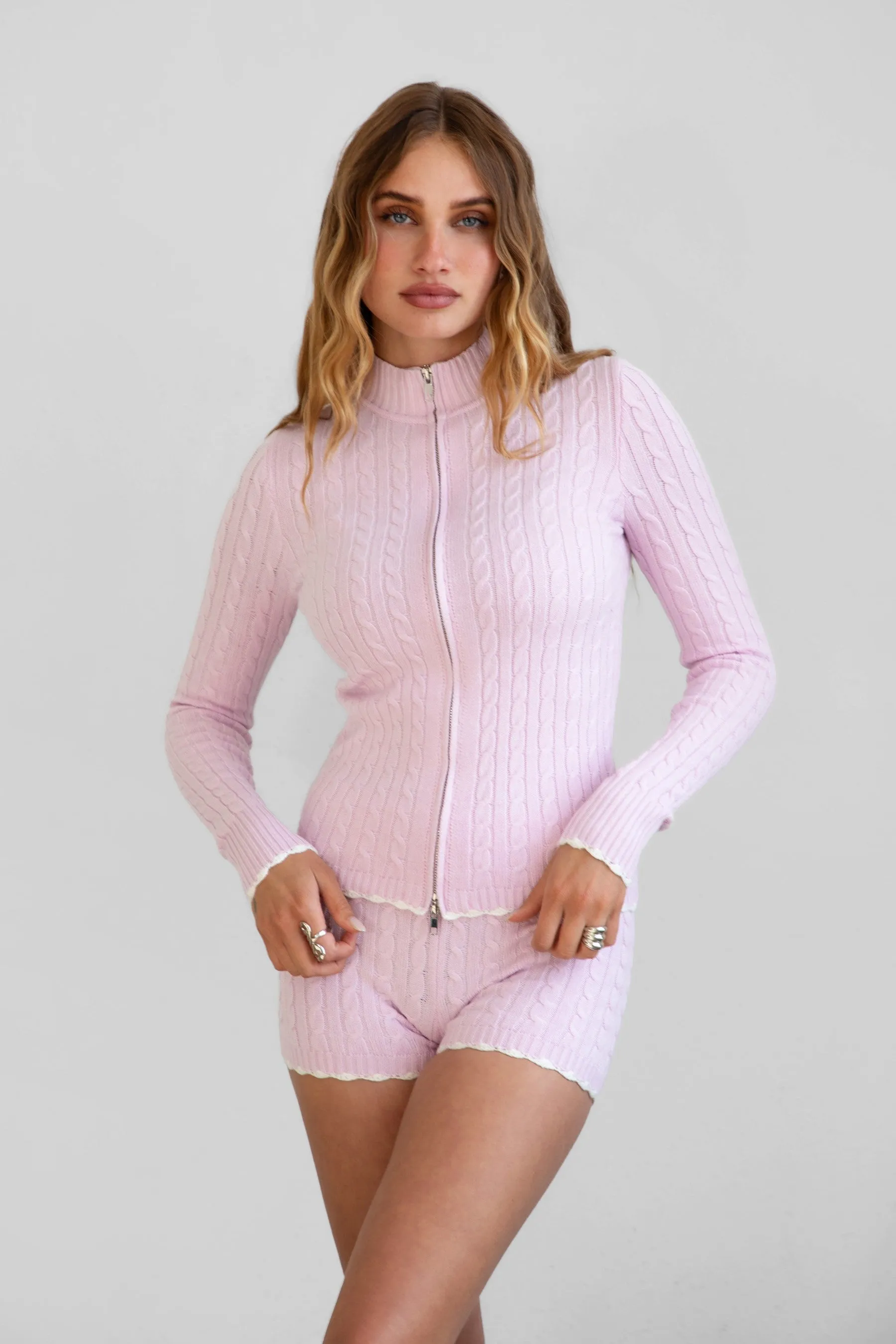 Lyon Pink Zip Up Sweater