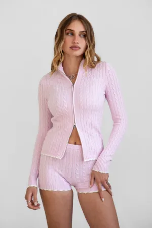 Lyon Pink Zip Up Sweater