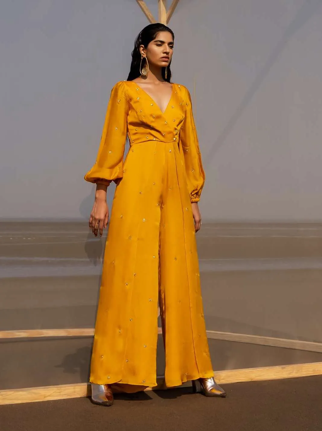 Mango Yellow Balloon Sleeves Jumpsuit