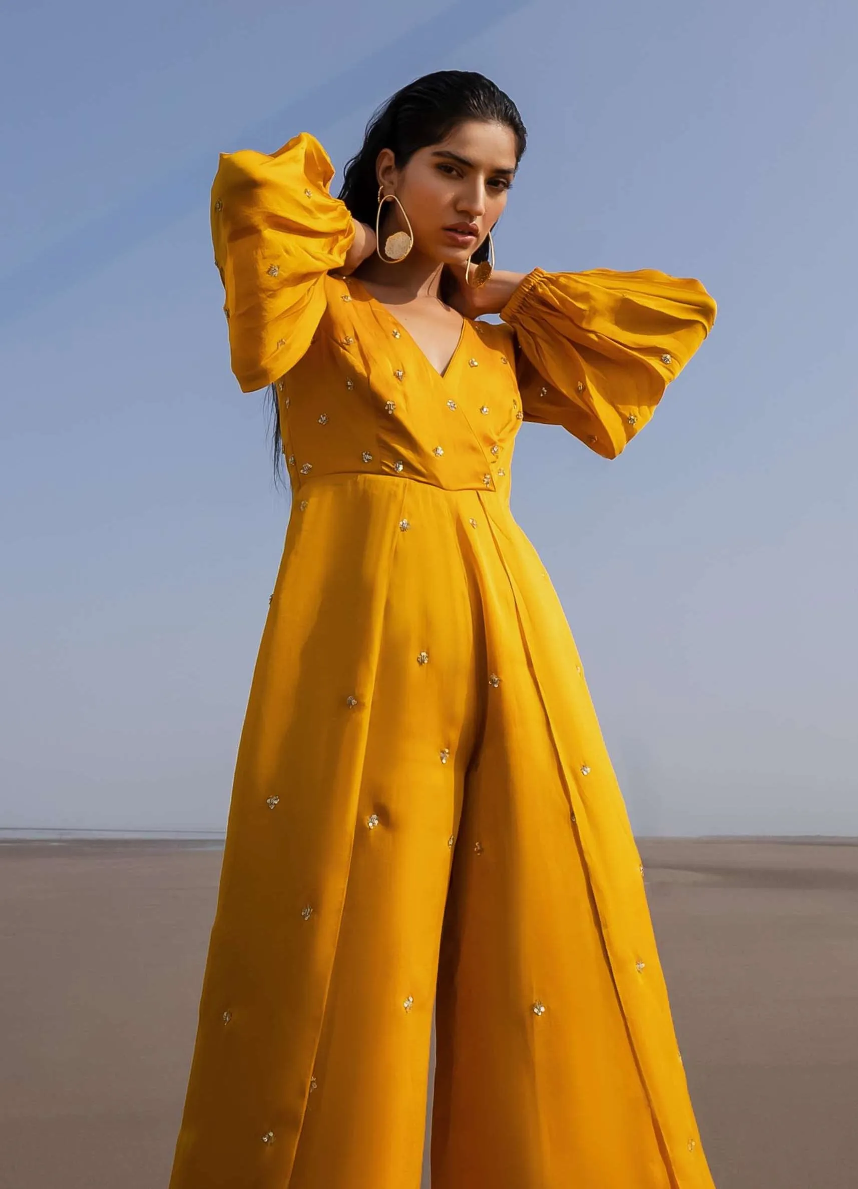 Mango Yellow Balloon Sleeves Jumpsuit