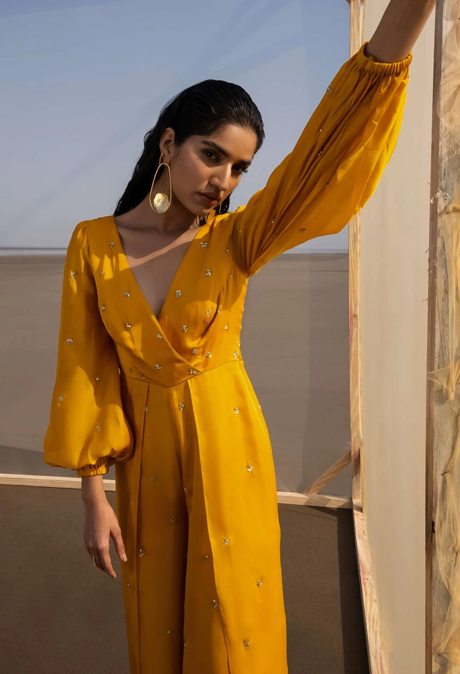 Mango Yellow Balloon Sleeves Jumpsuit