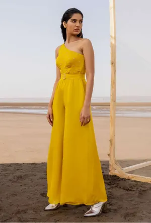 Mango Yellow One Shoulder Jumpsuit