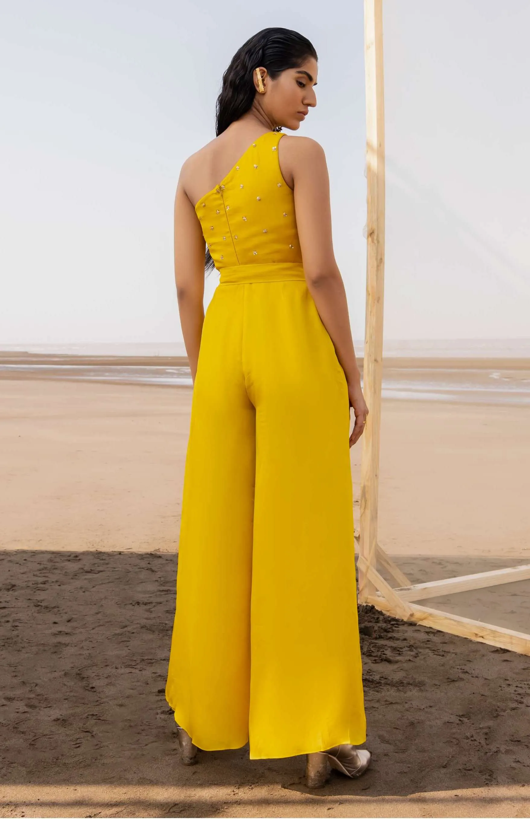 Mango Yellow One Shoulder Jumpsuit
