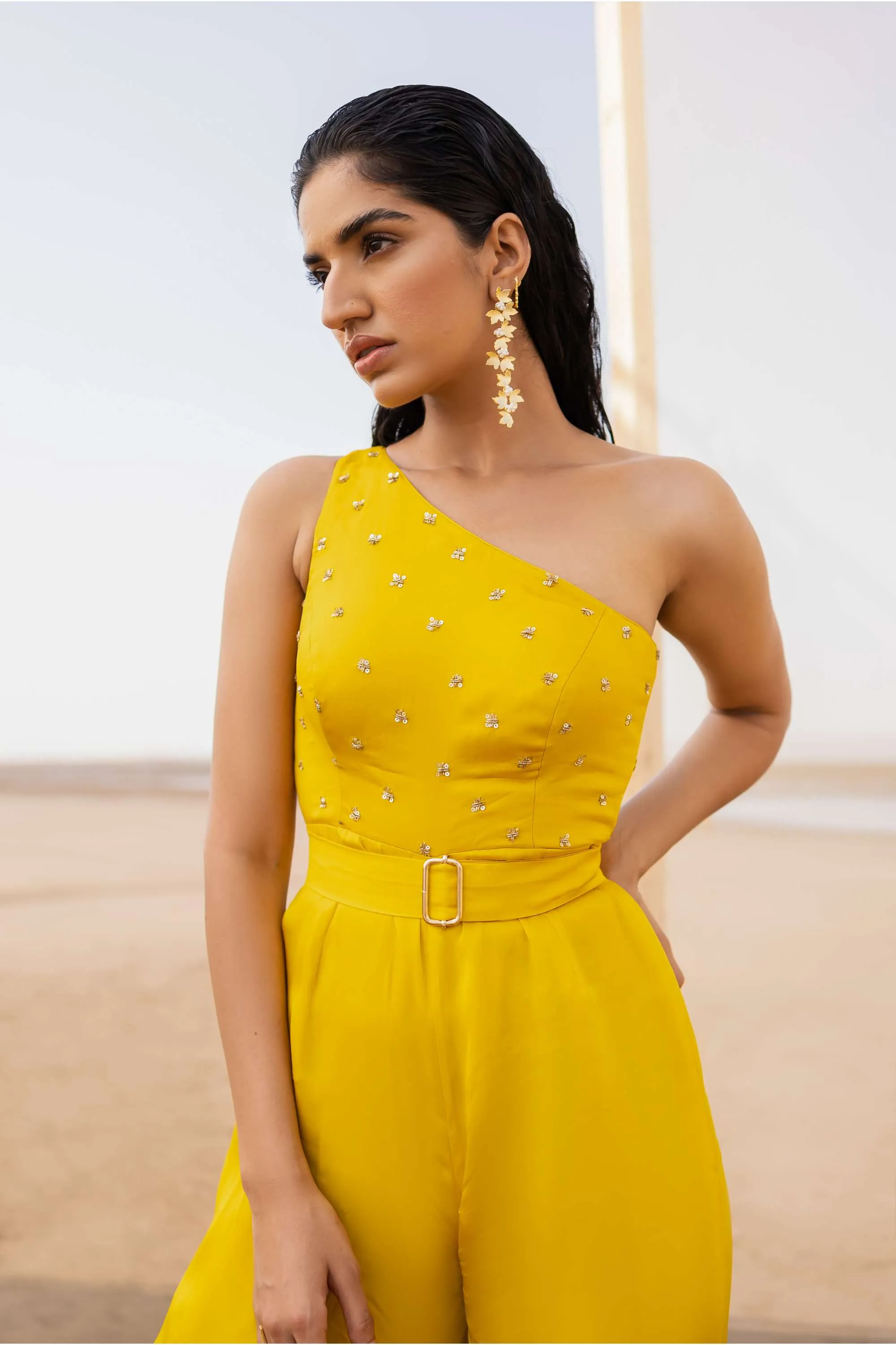 Mango Yellow One Shoulder Jumpsuit