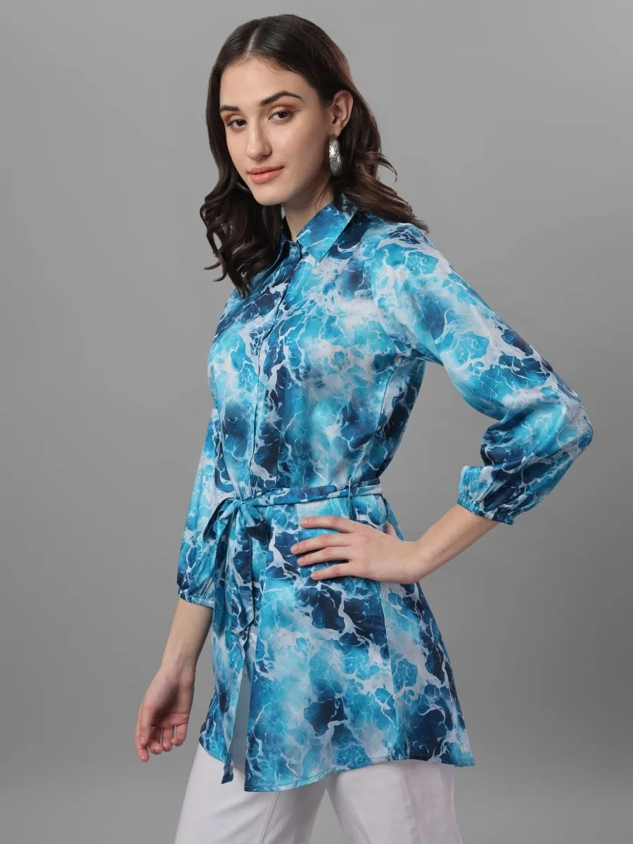 Masakali.co tops for Women's Blue Relaxed Floral Semi Sheer Printed
