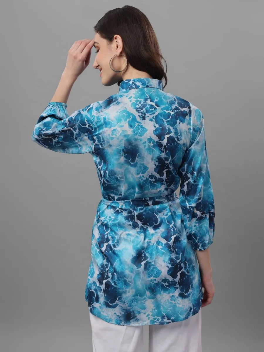 Masakali.co tops for Women's Blue Relaxed Floral Semi Sheer Printed