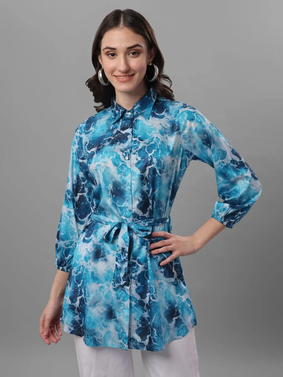 Masakali.co tops for Women's Blue Relaxed Floral Semi Sheer Printed