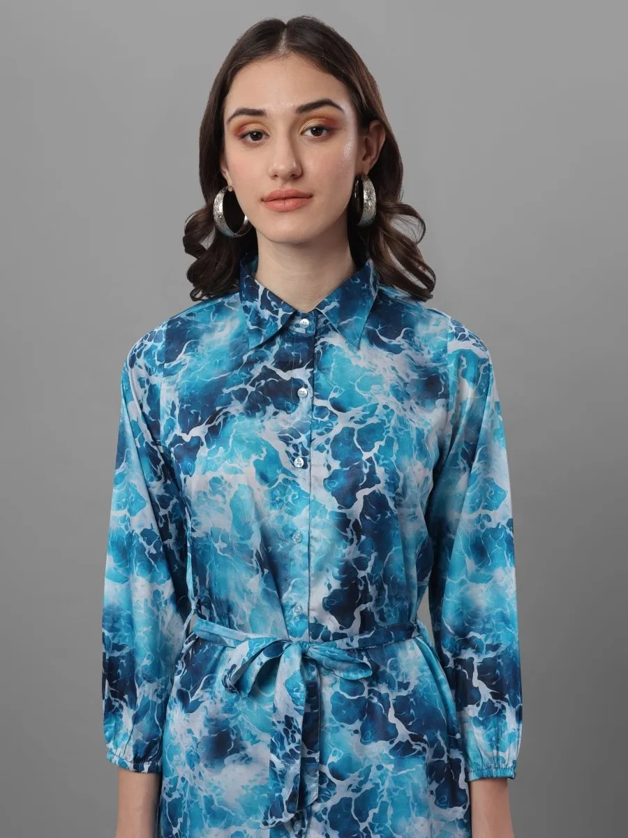 Masakali.co tops for Women's Blue Relaxed Floral Semi Sheer Printed