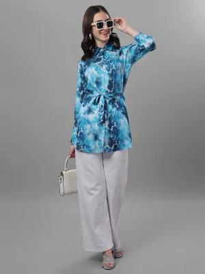 Masakali.co tops for Women's Blue Relaxed Floral Semi Sheer Printed