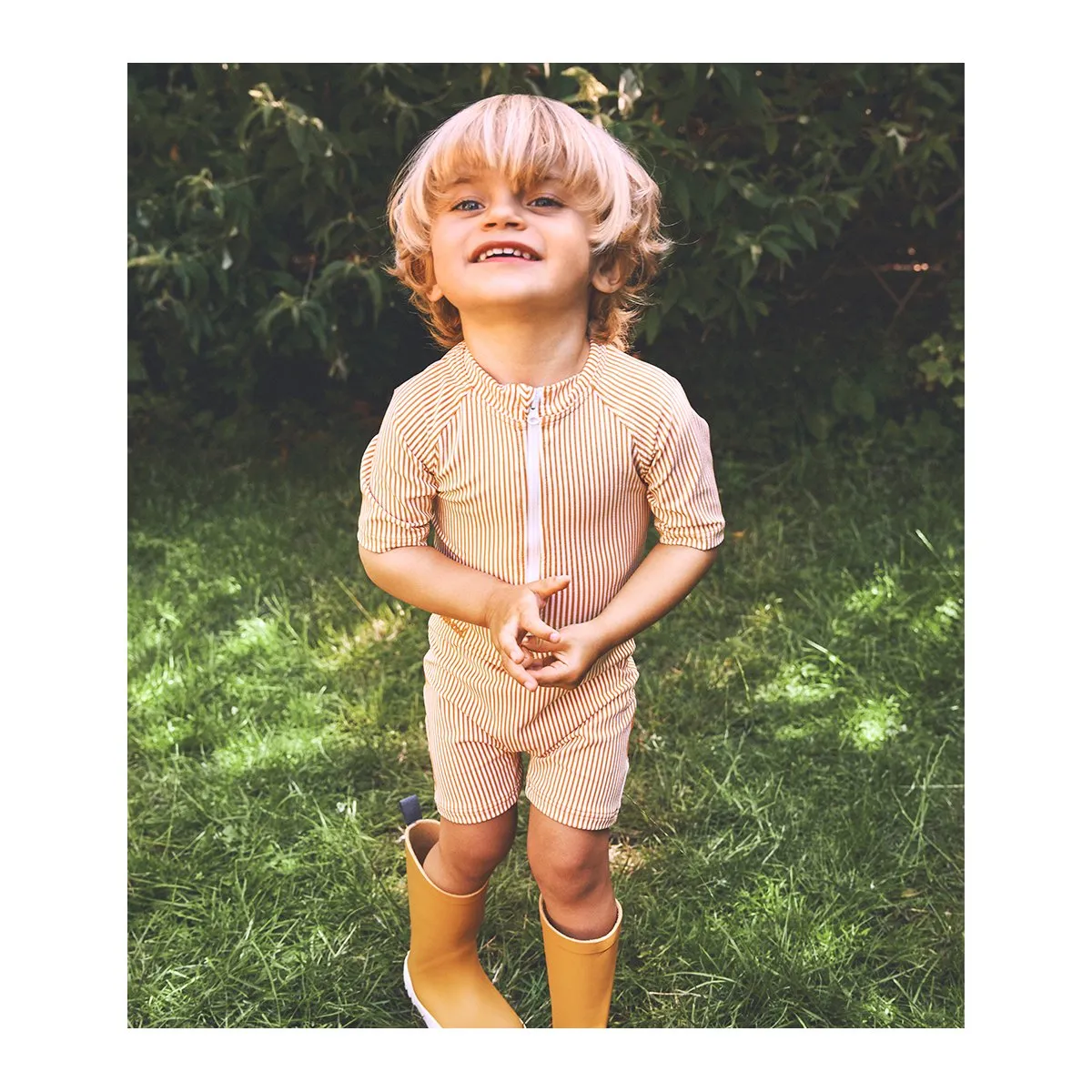 Max Swim Jumpsuit - Y/D stripe: Mustard/white