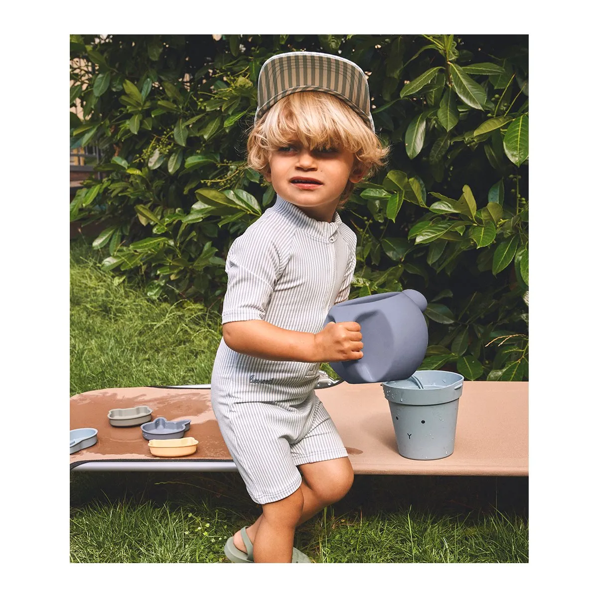 Max Swim Jumpsuit - Y/D stripe: Sea blue/white