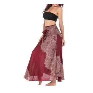 Maxi skirt hippie clothes, gypsy skirt boho festival beach long skirt, Casual Smocked Waist with Coconut Belt