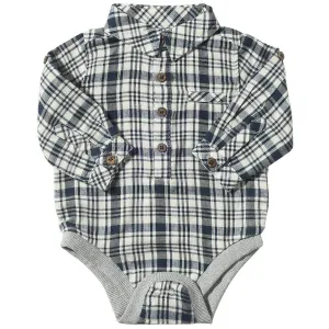 Me & Henry Navy & White Plaid Jasper Woven Onesie