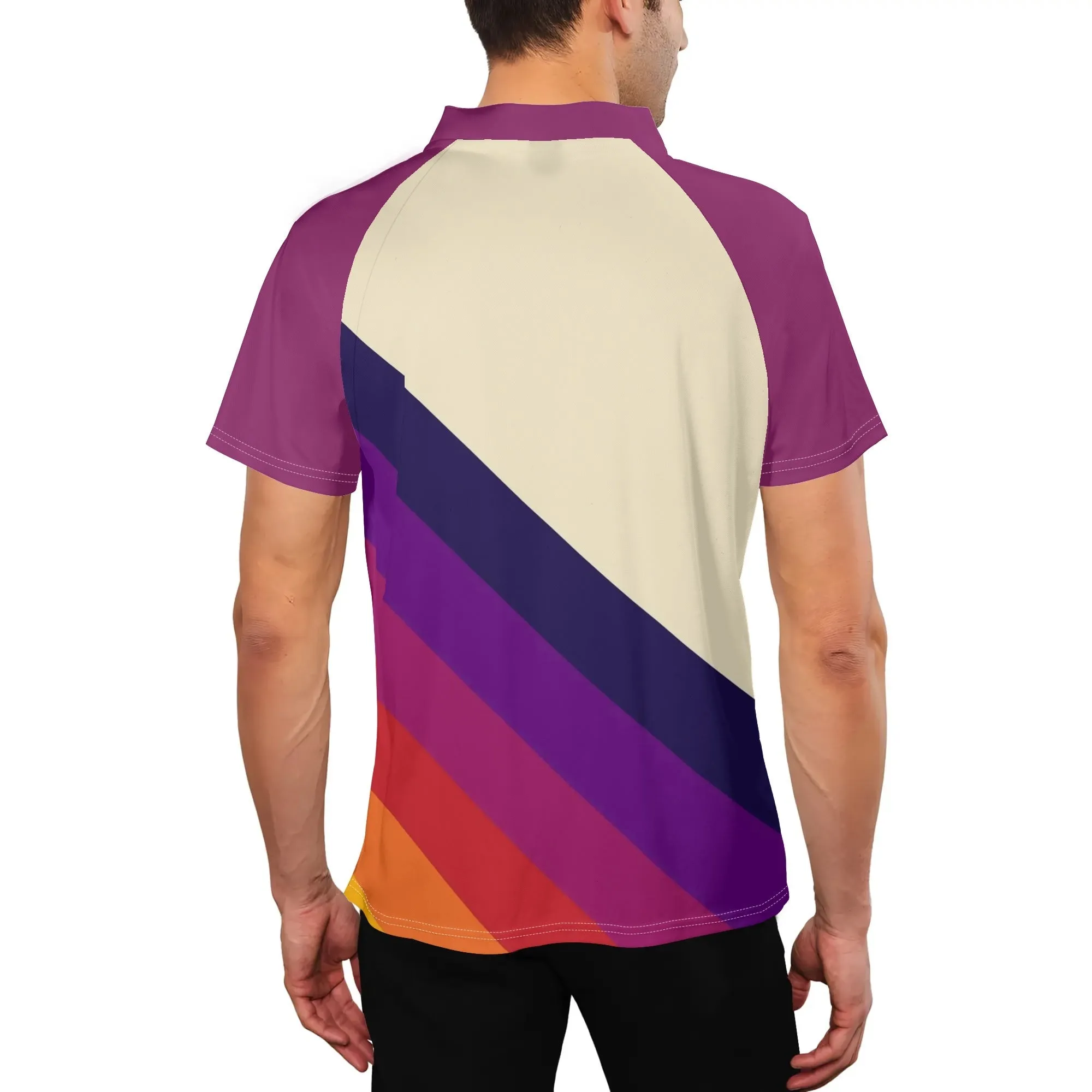 Men's Casual Retro Striped Button Up Short Sleeve Polo Shirts