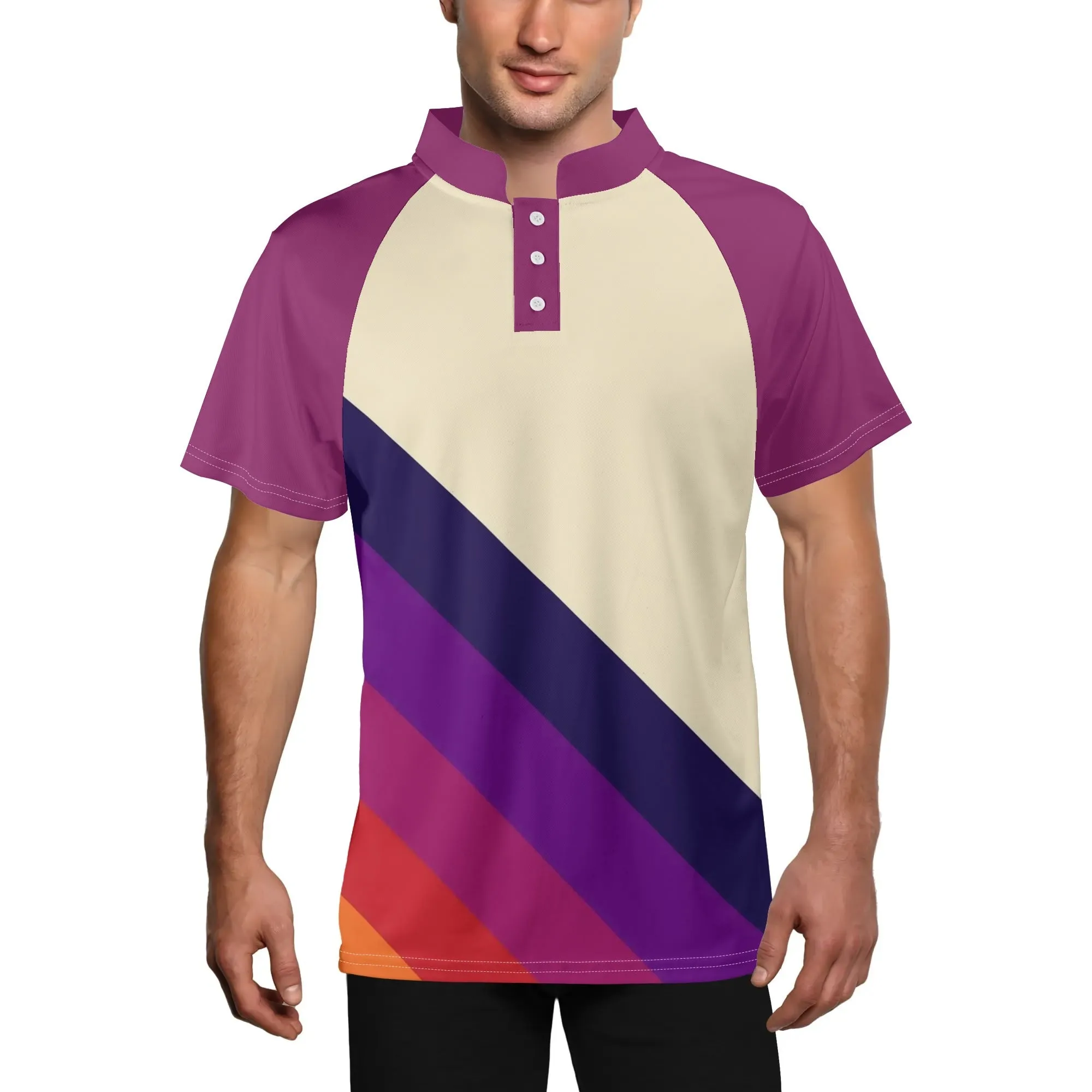 Men's Casual Retro Striped Button Up Short Sleeve Polo Shirts