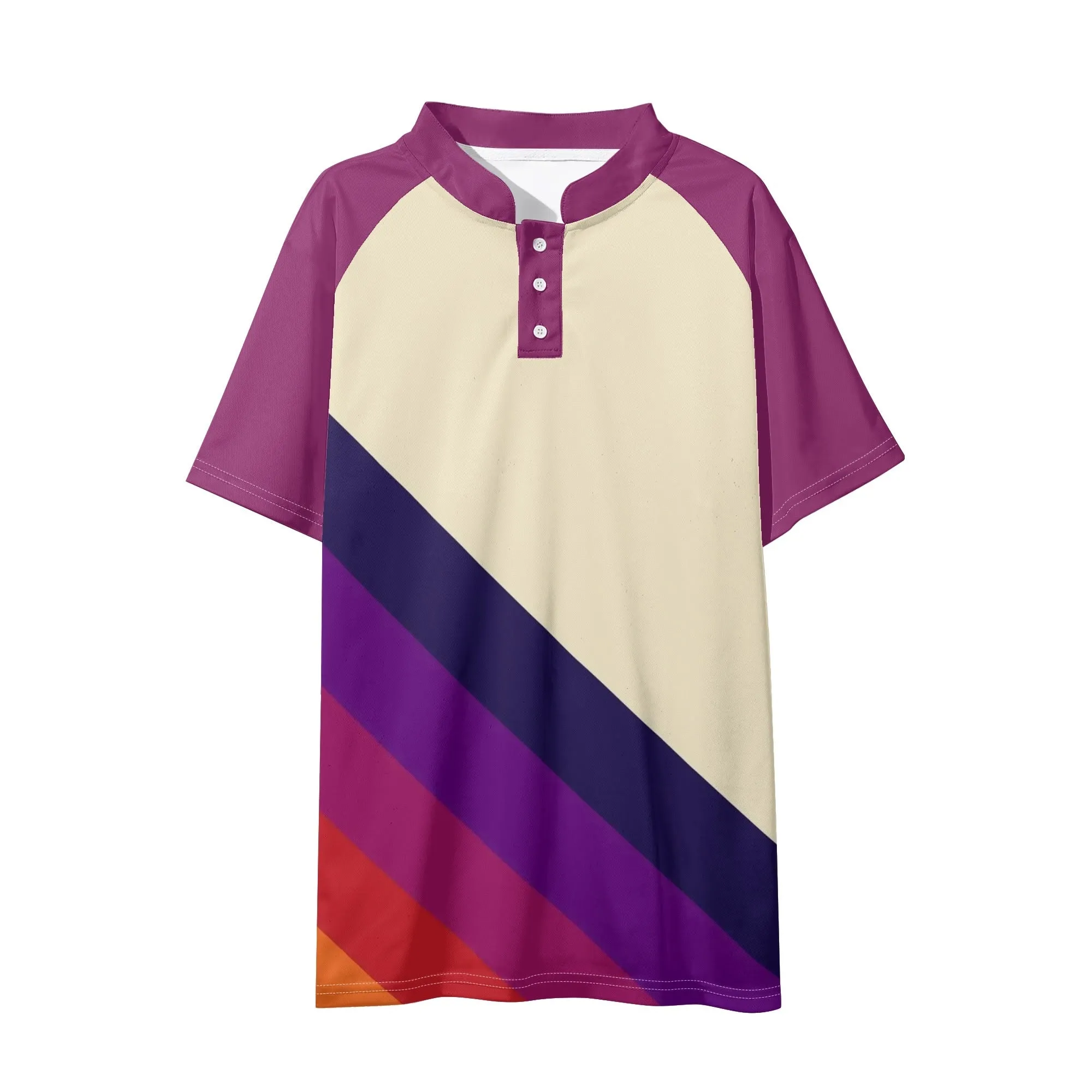 Men's Casual Retro Striped Button Up Short Sleeve Polo Shirts