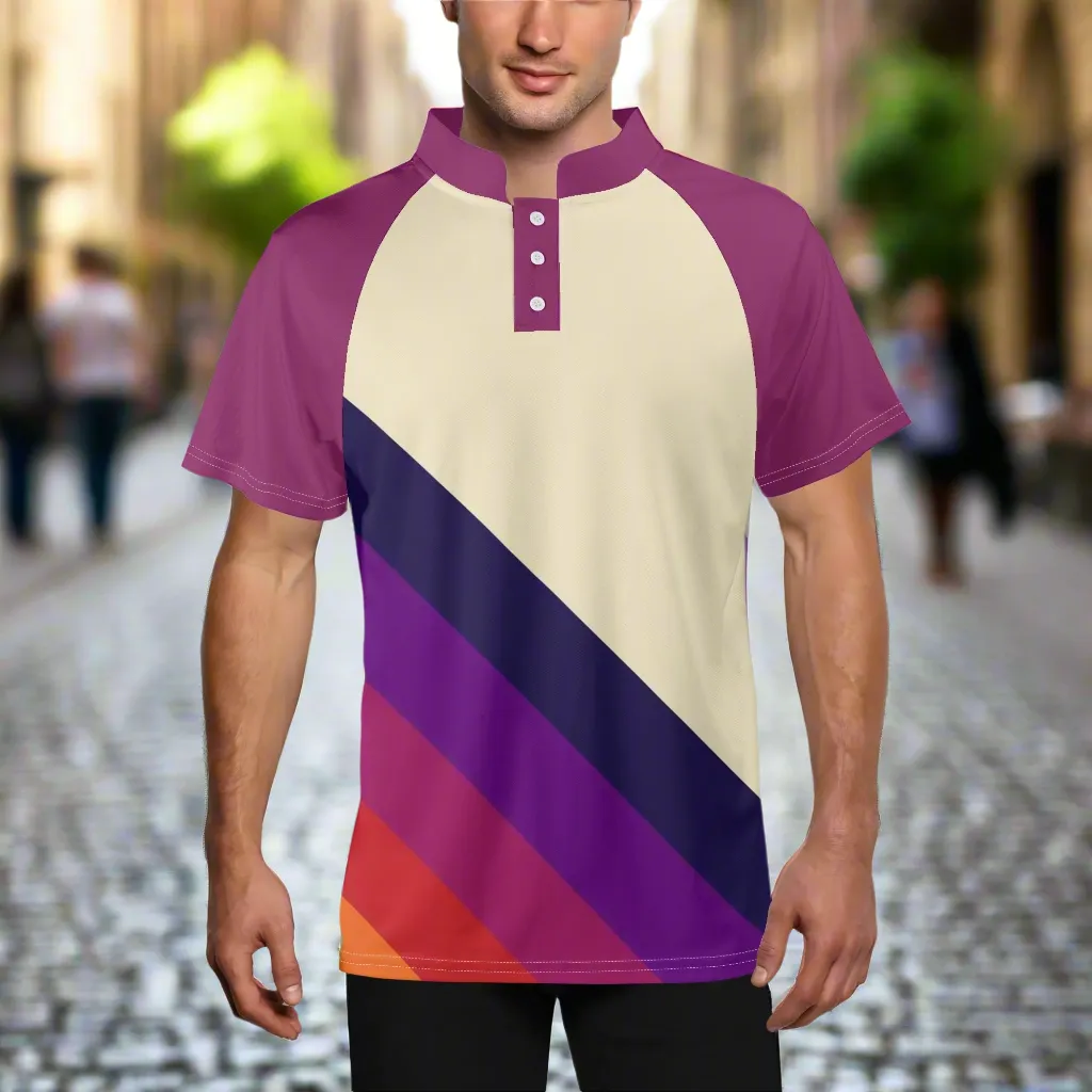 Men's Casual Retro Striped Button Up Short Sleeve Polo Shirts
