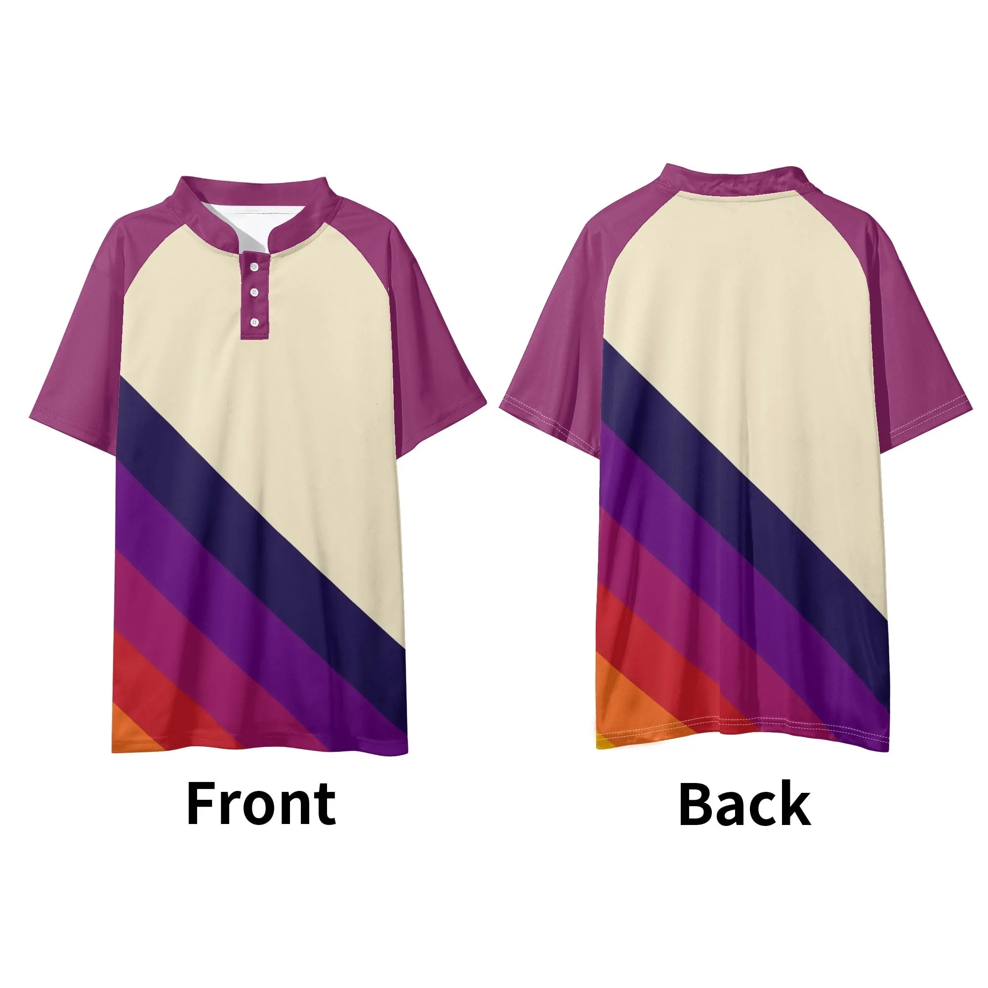 Men's Casual Retro Striped Button Up Short Sleeve Polo Shirts