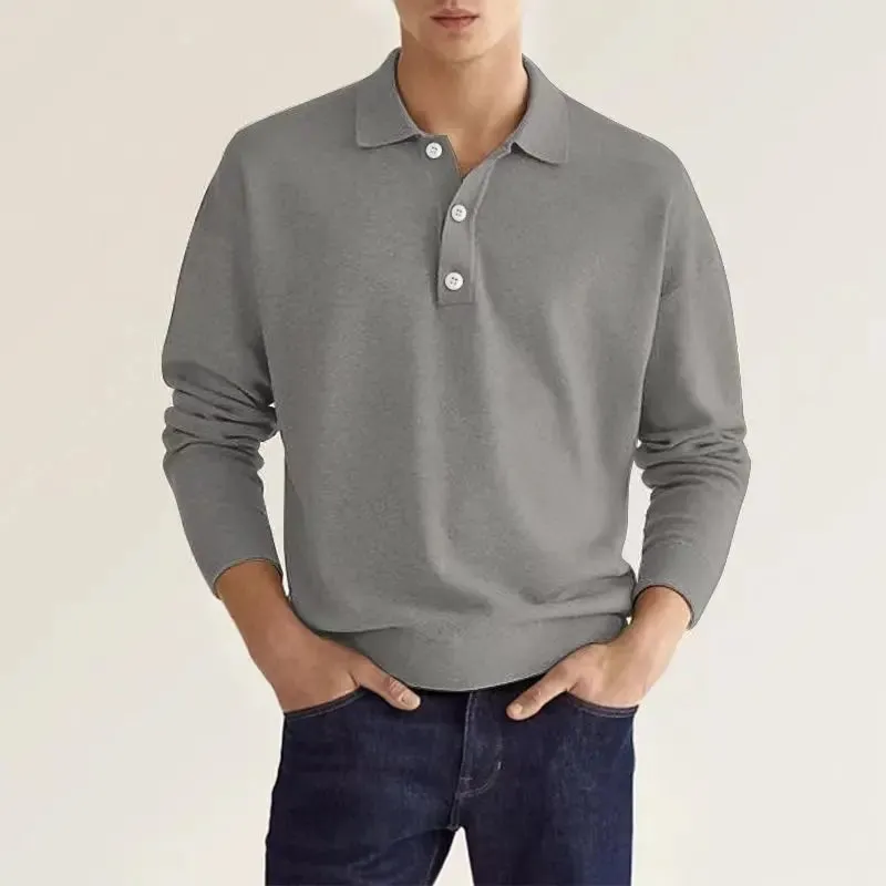 Men's Chic Knitted Polo Shirt with Button Front
