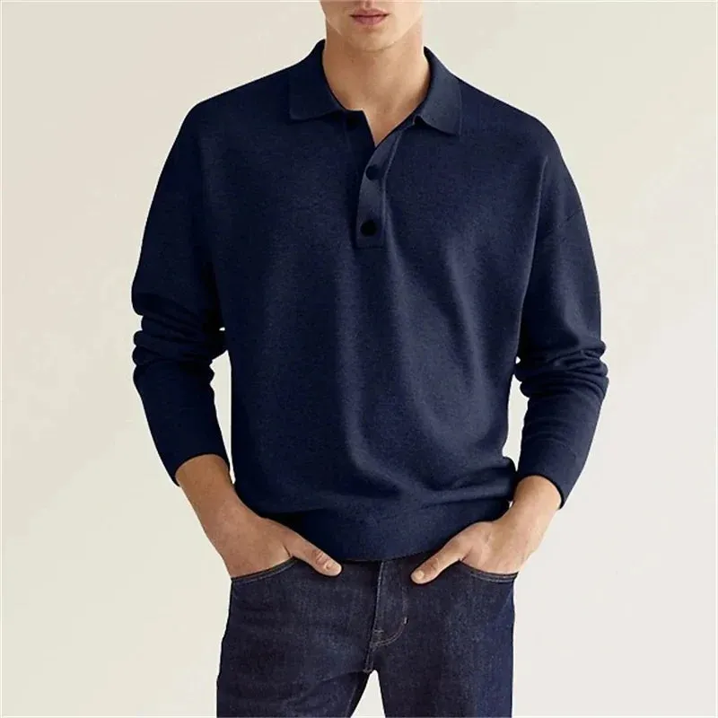Men's Chic Knitted Polo Shirt with Button Front