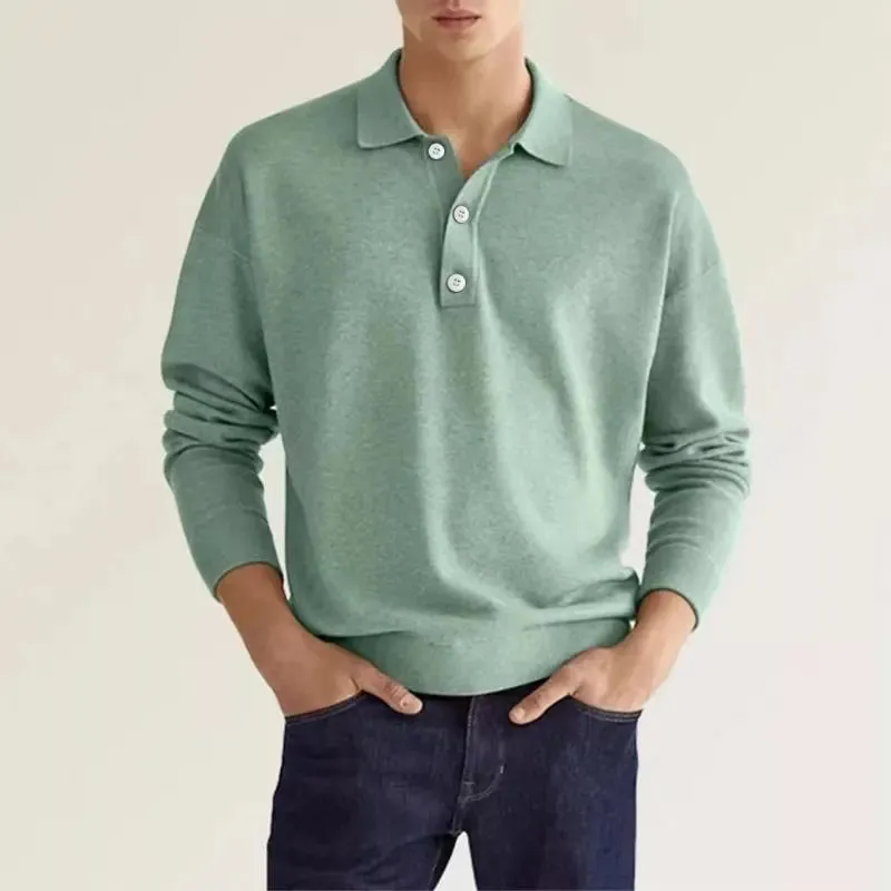 Men's Chic Knitted Polo Shirt with Button Front