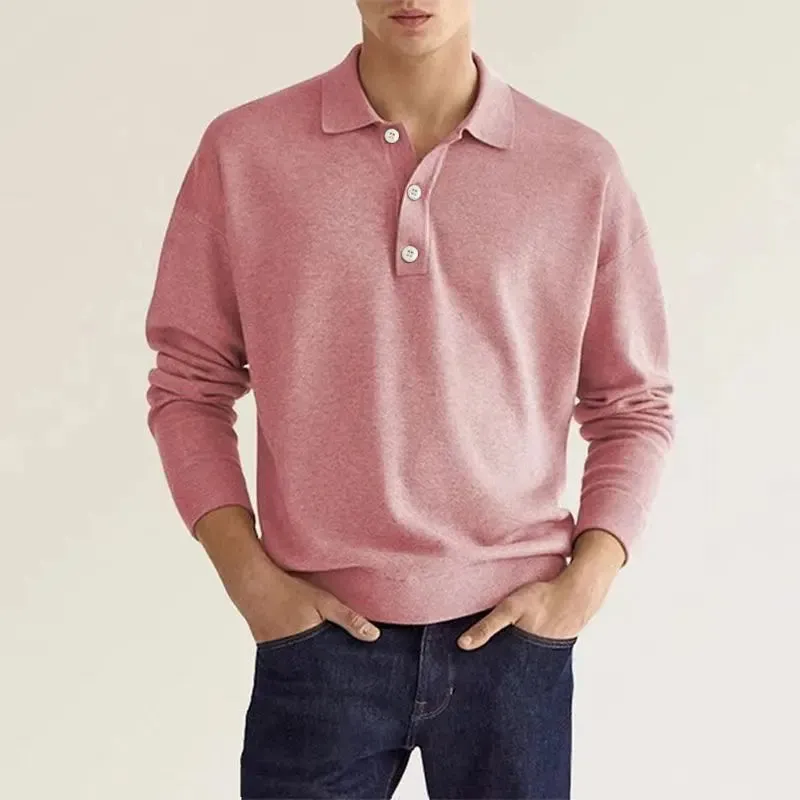 Men's Chic Knitted Polo Shirt with Button Front