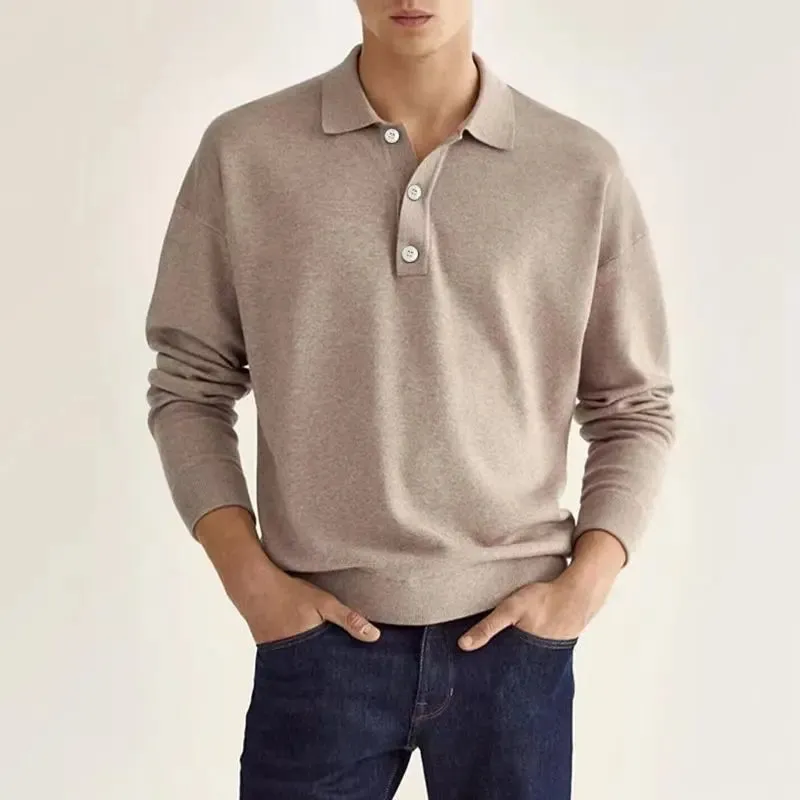Men's Chic Knitted Polo Shirt with Button Front