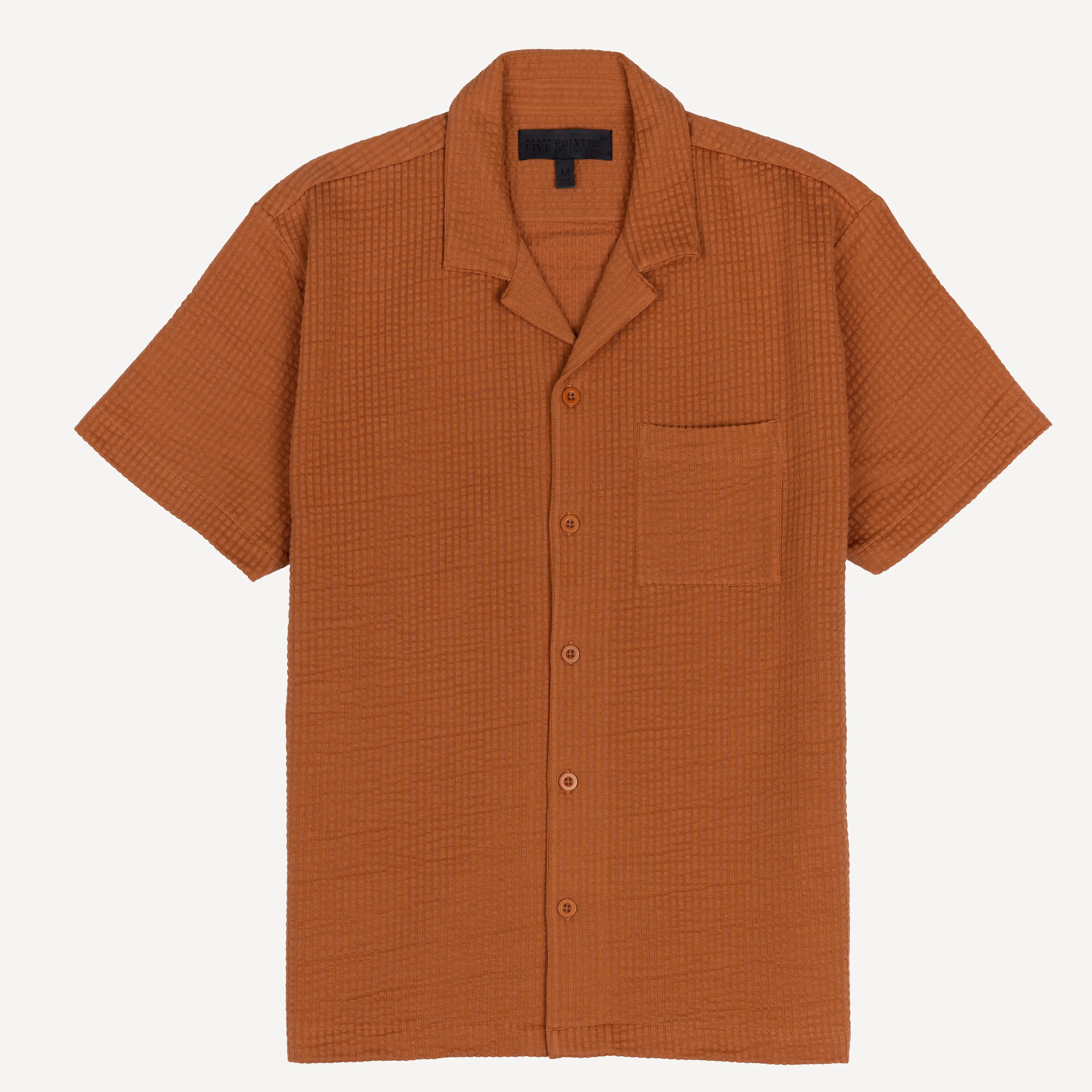 Mens Cool Knit Seersucker Camp Shirt - Amber Brown