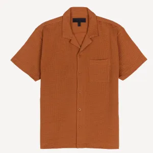 Mens Cool Knit Seersucker Camp Shirt - Amber Brown