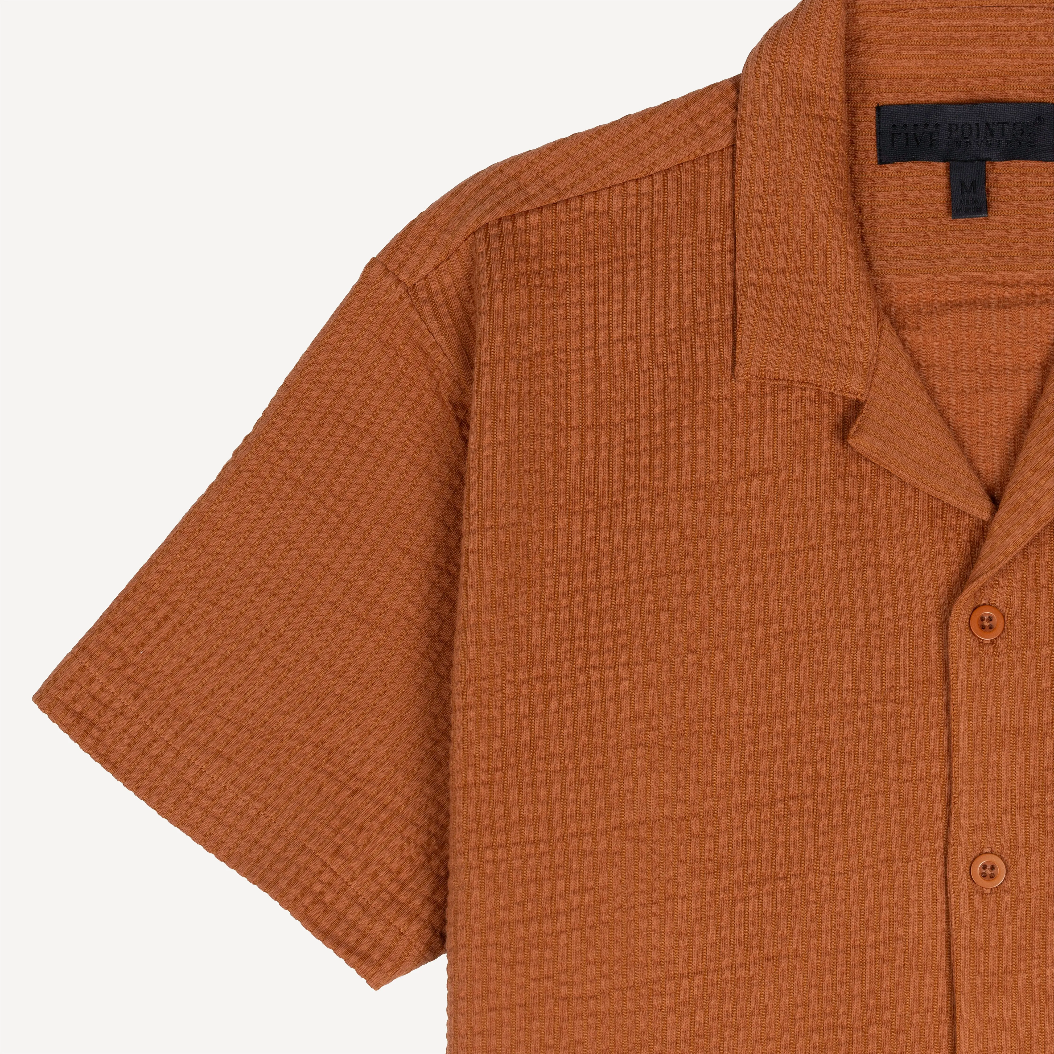 Mens Cool Knit Seersucker Camp Shirt - Amber Brown