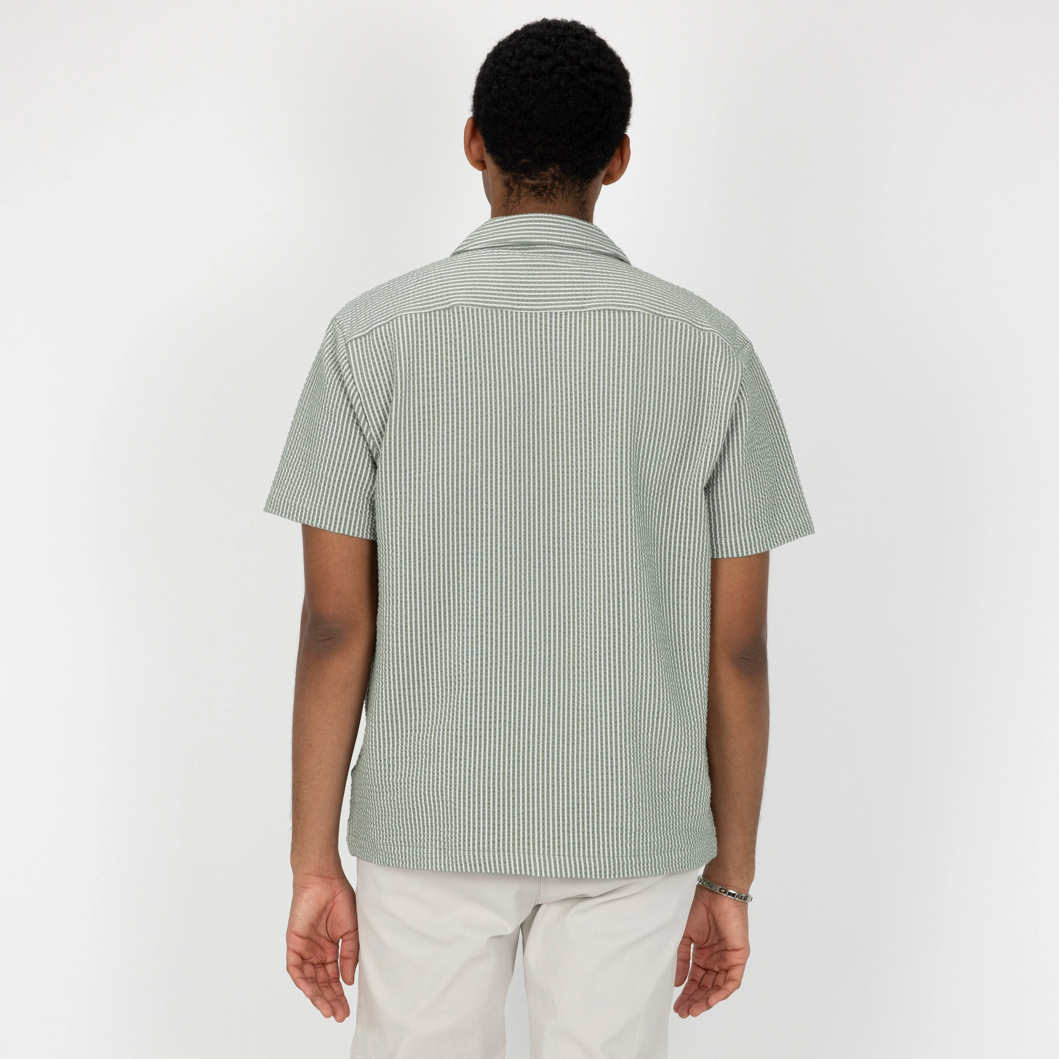 Mens Cool Knit Seersucker Camp Shirt - Dusty Green