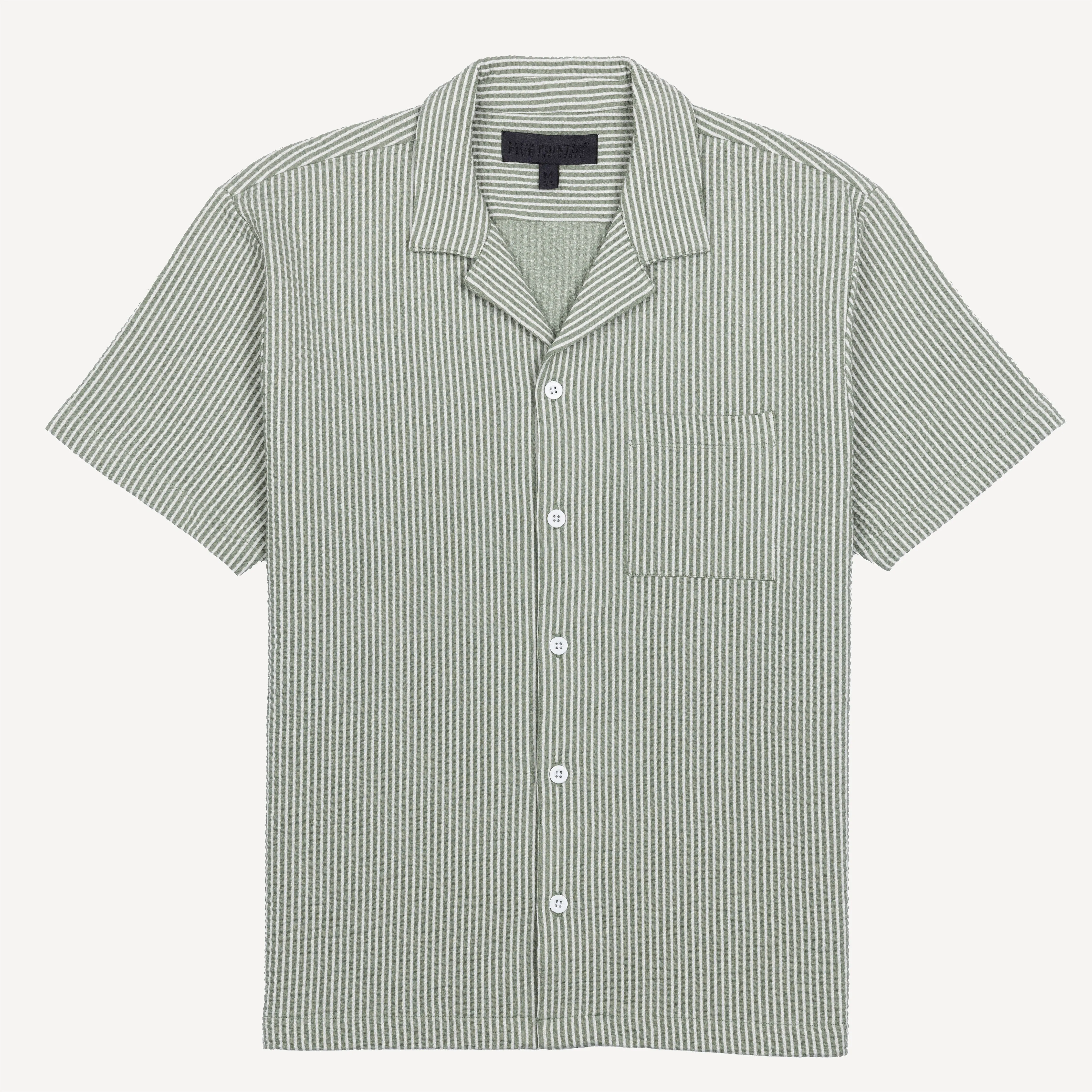 Mens Cool Knit Seersucker Camp Shirt - Dusty Green