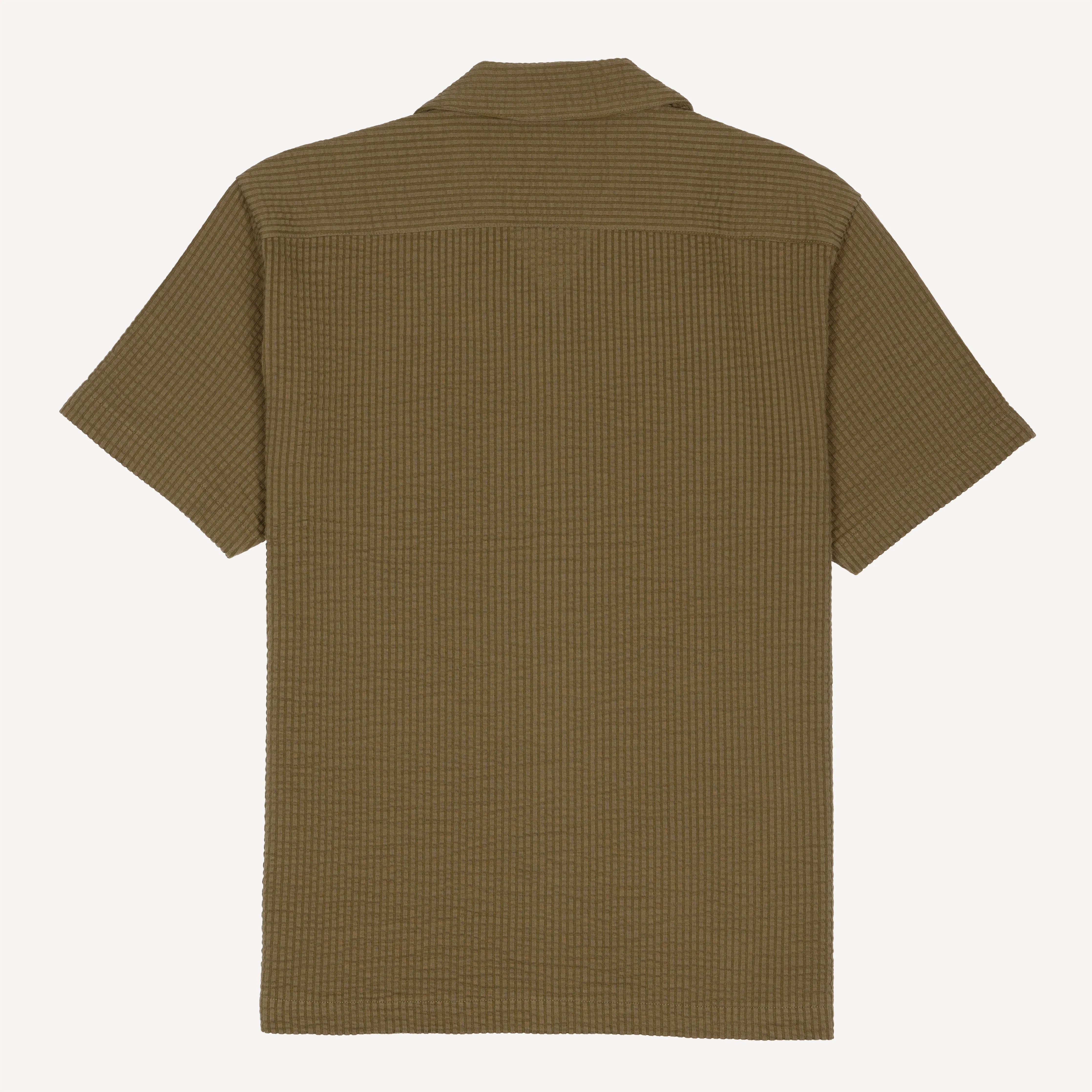 Mens Cool Knit Seersucker Puff Print Camp Shirt - Elmwood / Palm Tree