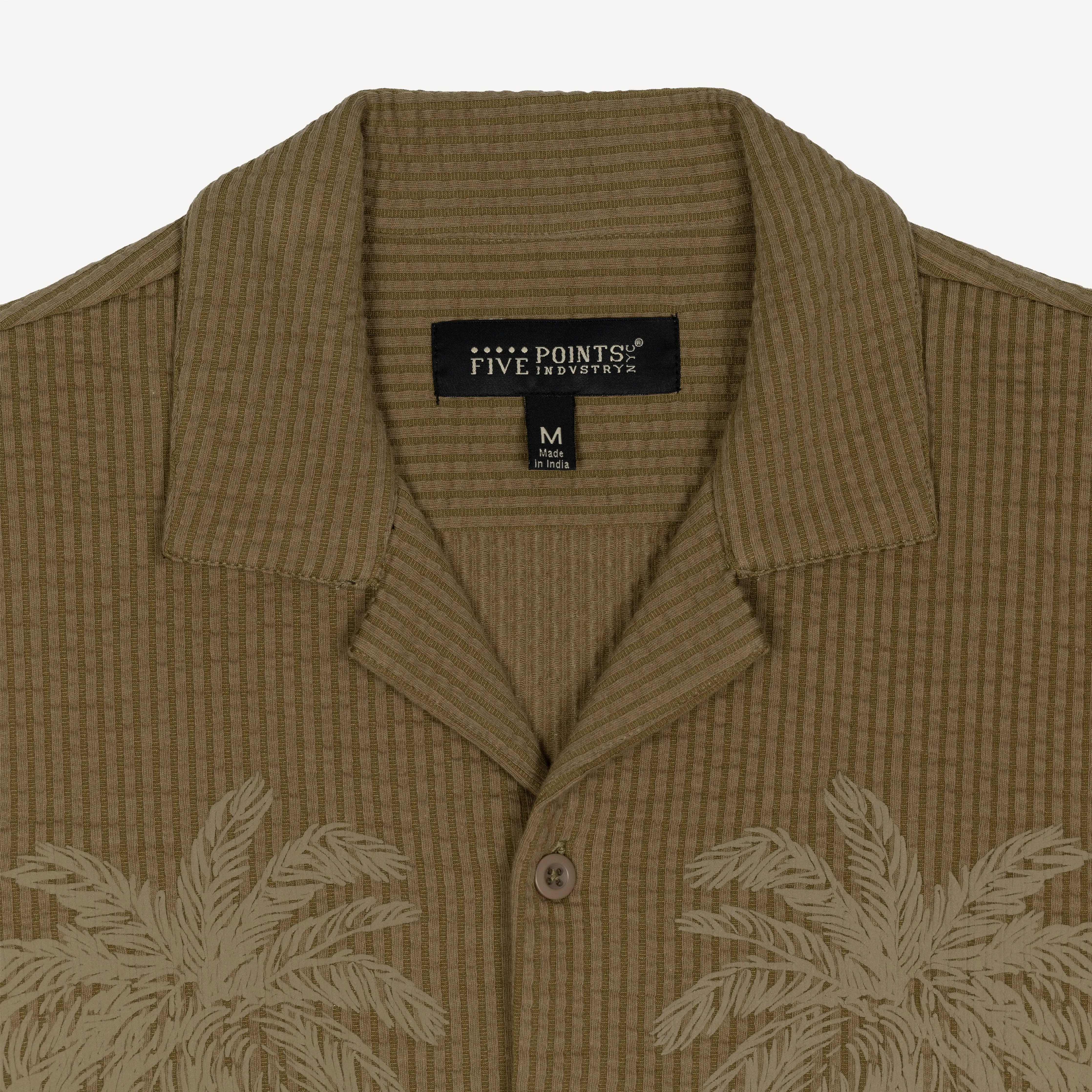Mens Cool Knit Seersucker Puff Print Camp Shirt - Elmwood / Palm Tree