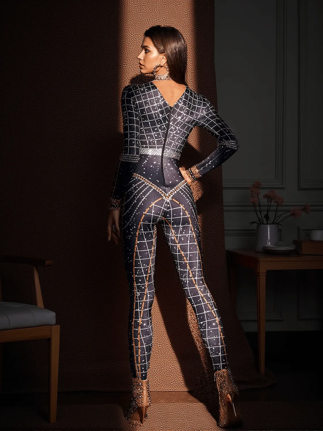 Micaela Printed Rhinestone Jumpsuit