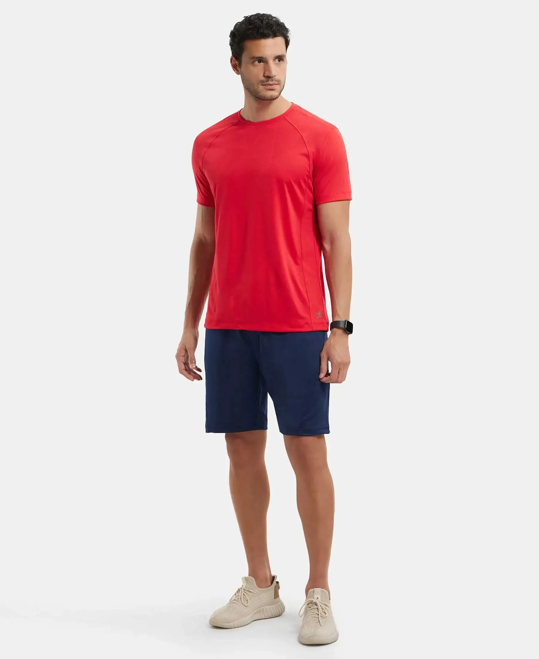 Microfiber Elastane Stretch Solid Shorts with Zipper Media Pocket and StayFresh Treatment - Navy