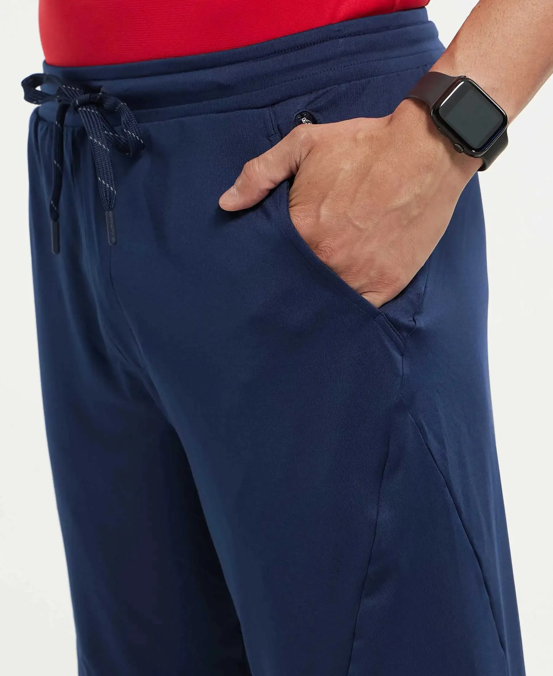 Microfiber Elastane Stretch Solid Shorts with Zipper Media Pocket and StayFresh Treatment - Navy